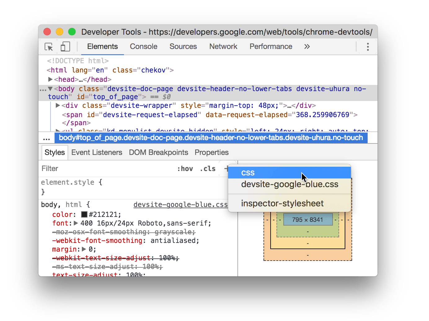 Wählen Sie ein Stylesheet aus.
