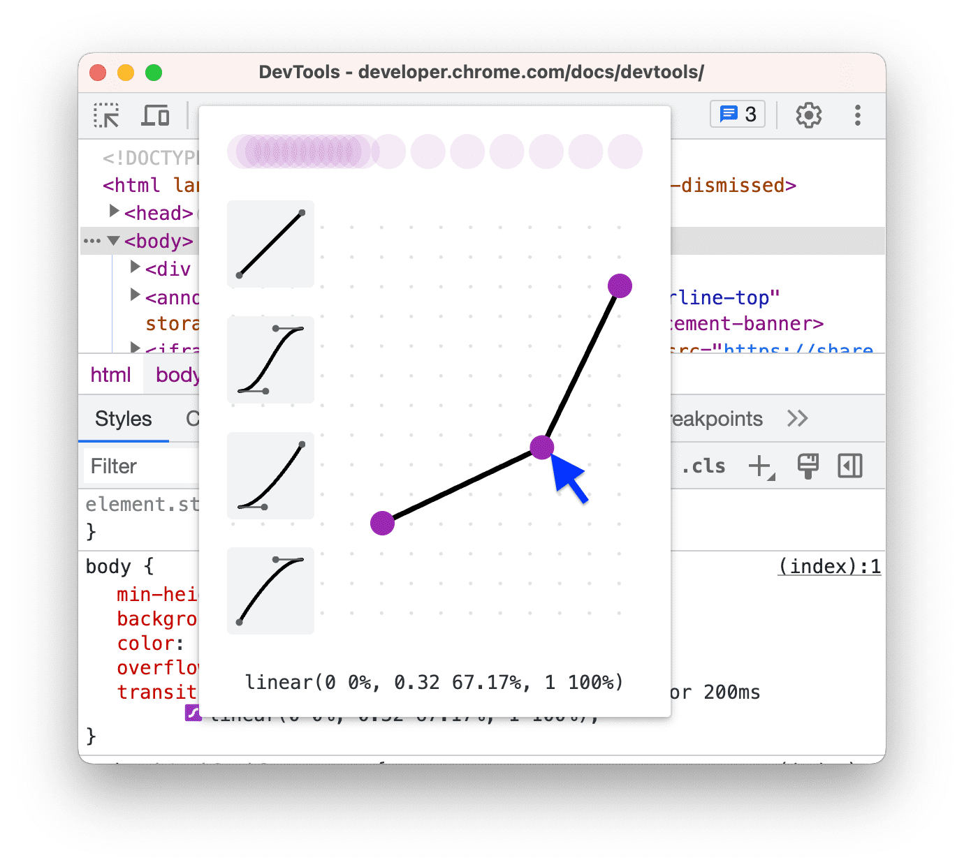 Dragging a control point of a linear function.