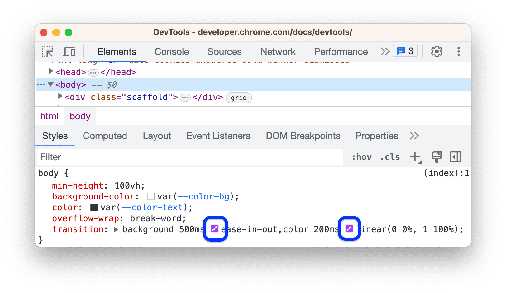 Het pictogram Easing Editor.