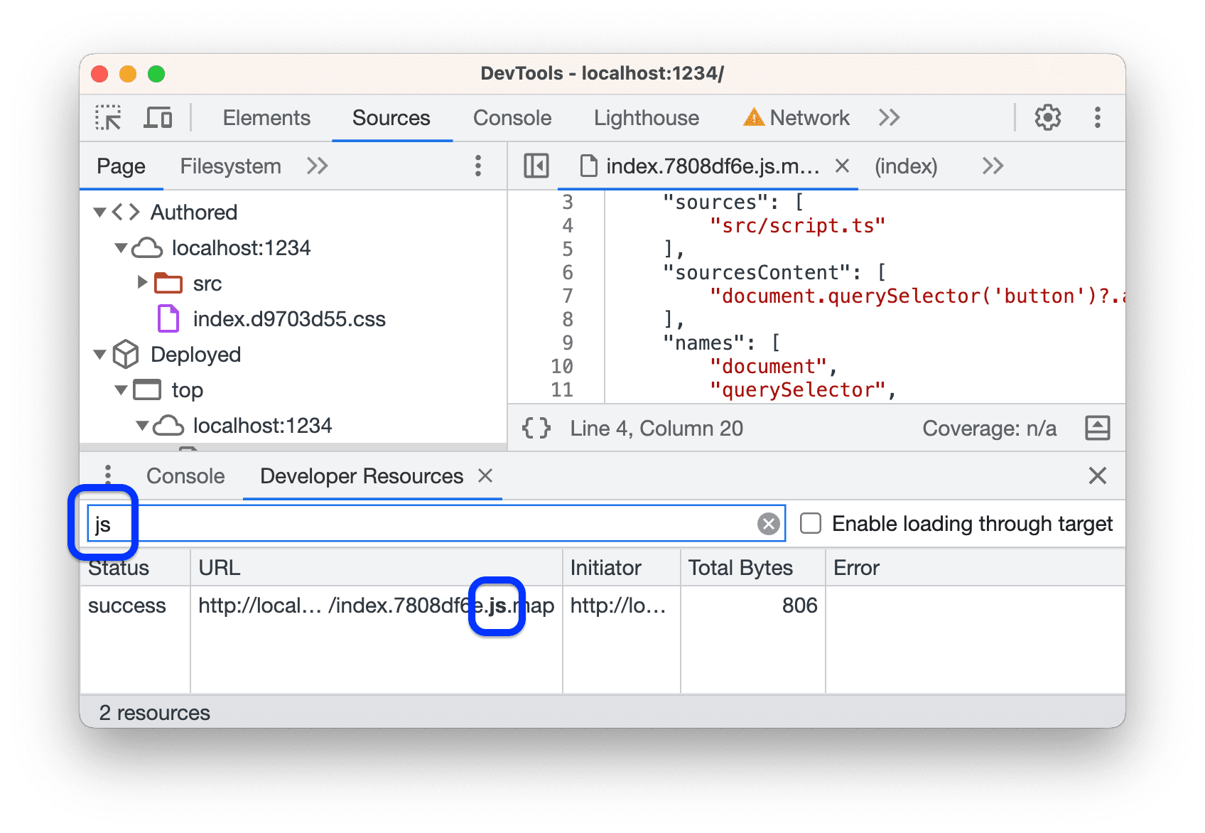 Filtering out source maps that don't contain 'js' in URL.