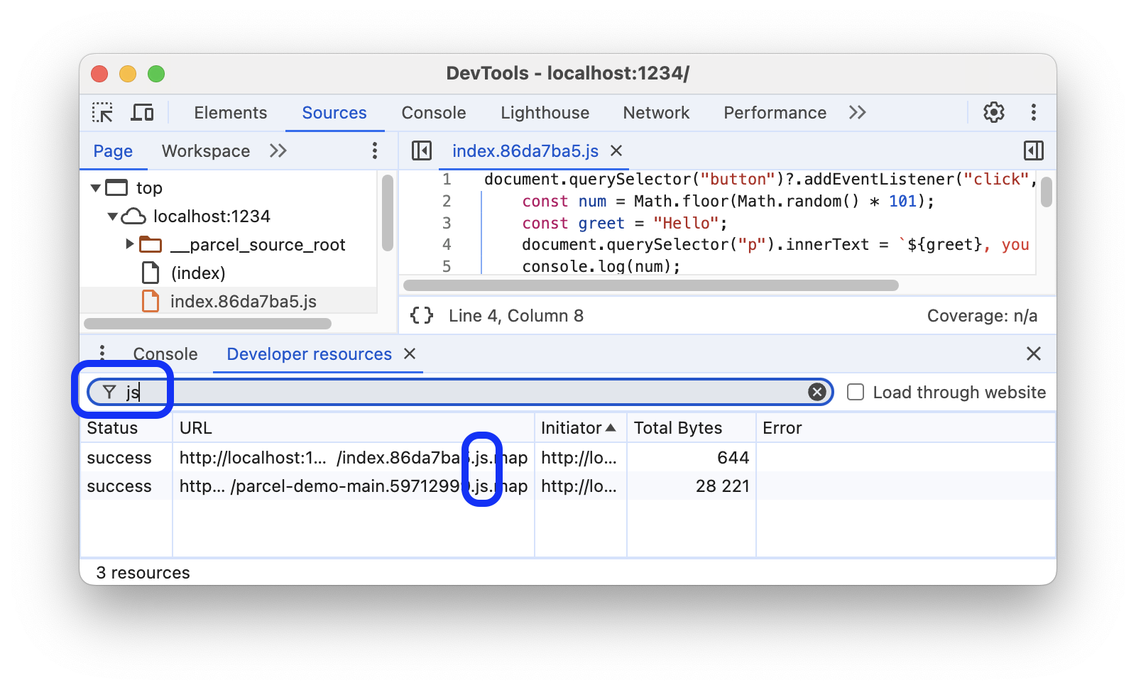 การกรองซอร์สแมปที่ไม่มี "js" ใน URL ออก