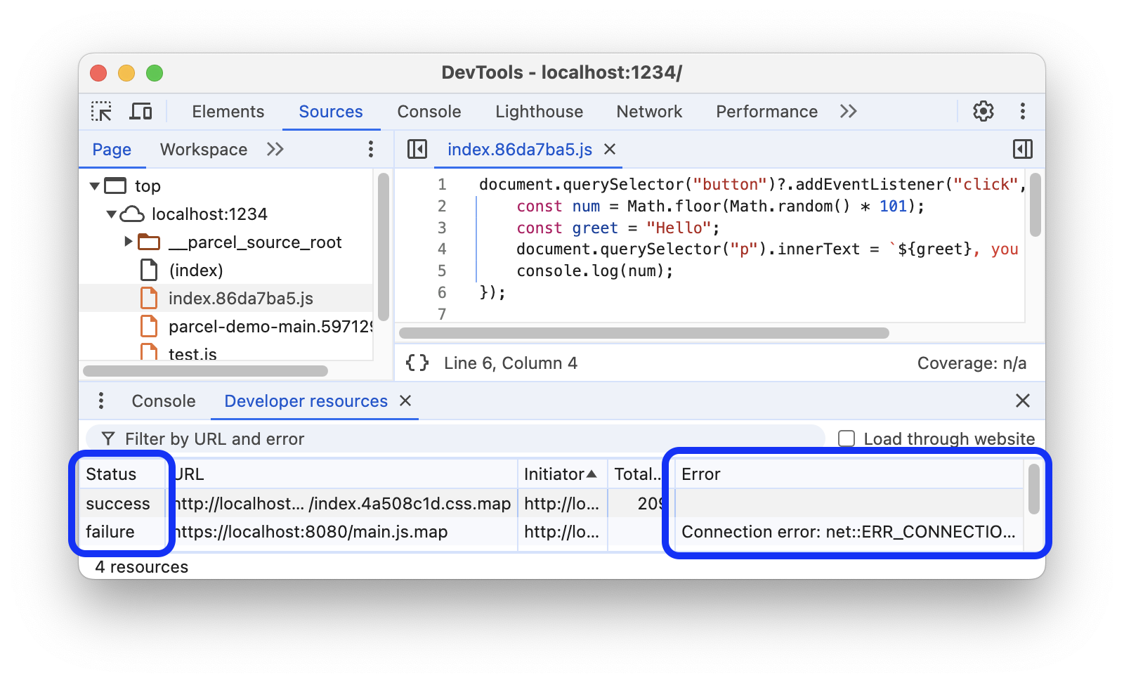 The Status and Error columns.