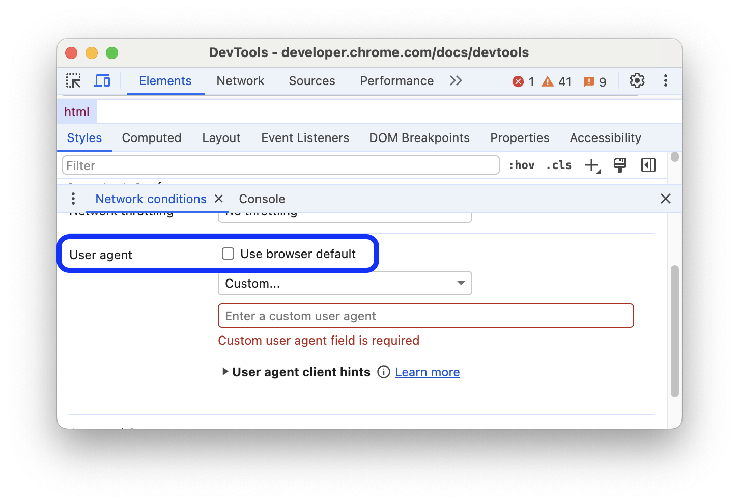 Deaktivieren der Option „Browserstandard verwenden“