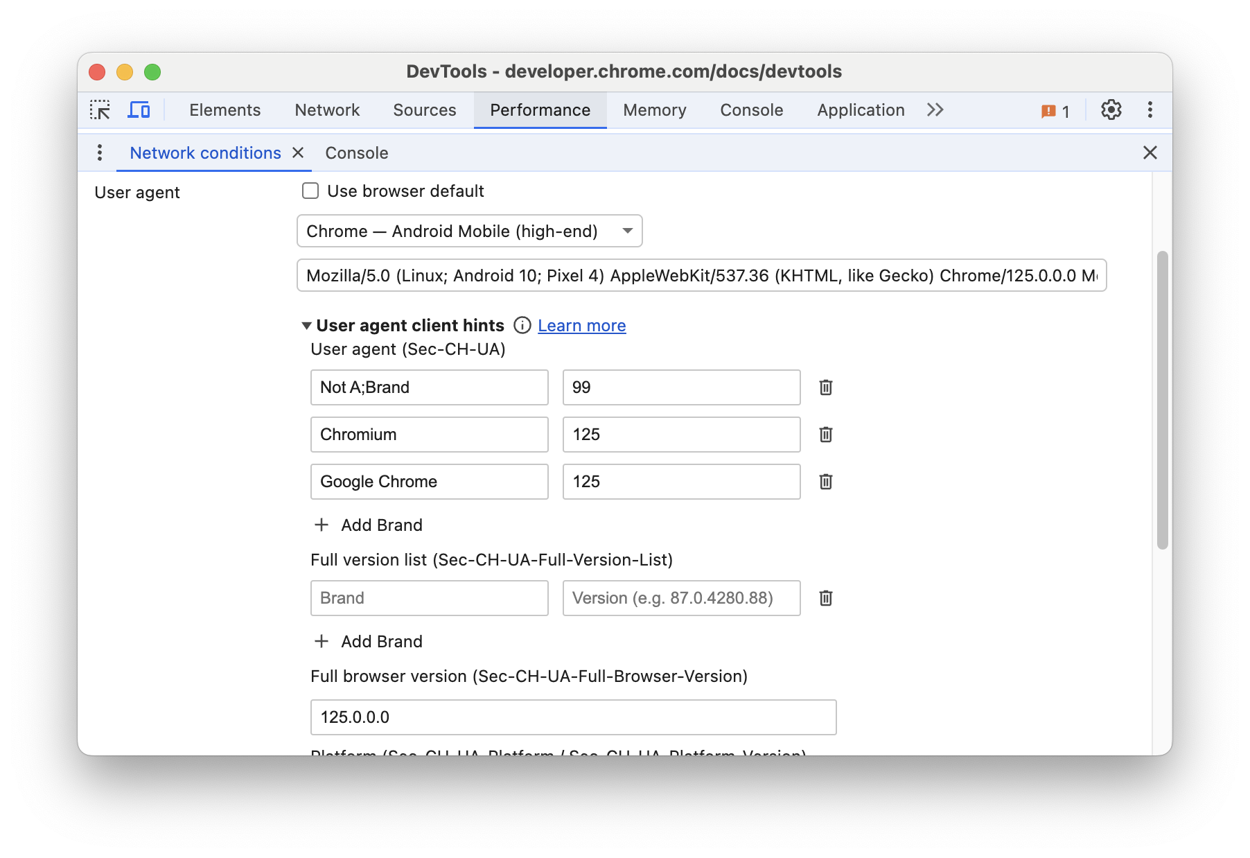 Formulaire &quot;User-Agent Client Hints&quot; (Indicateurs client User-Agent)