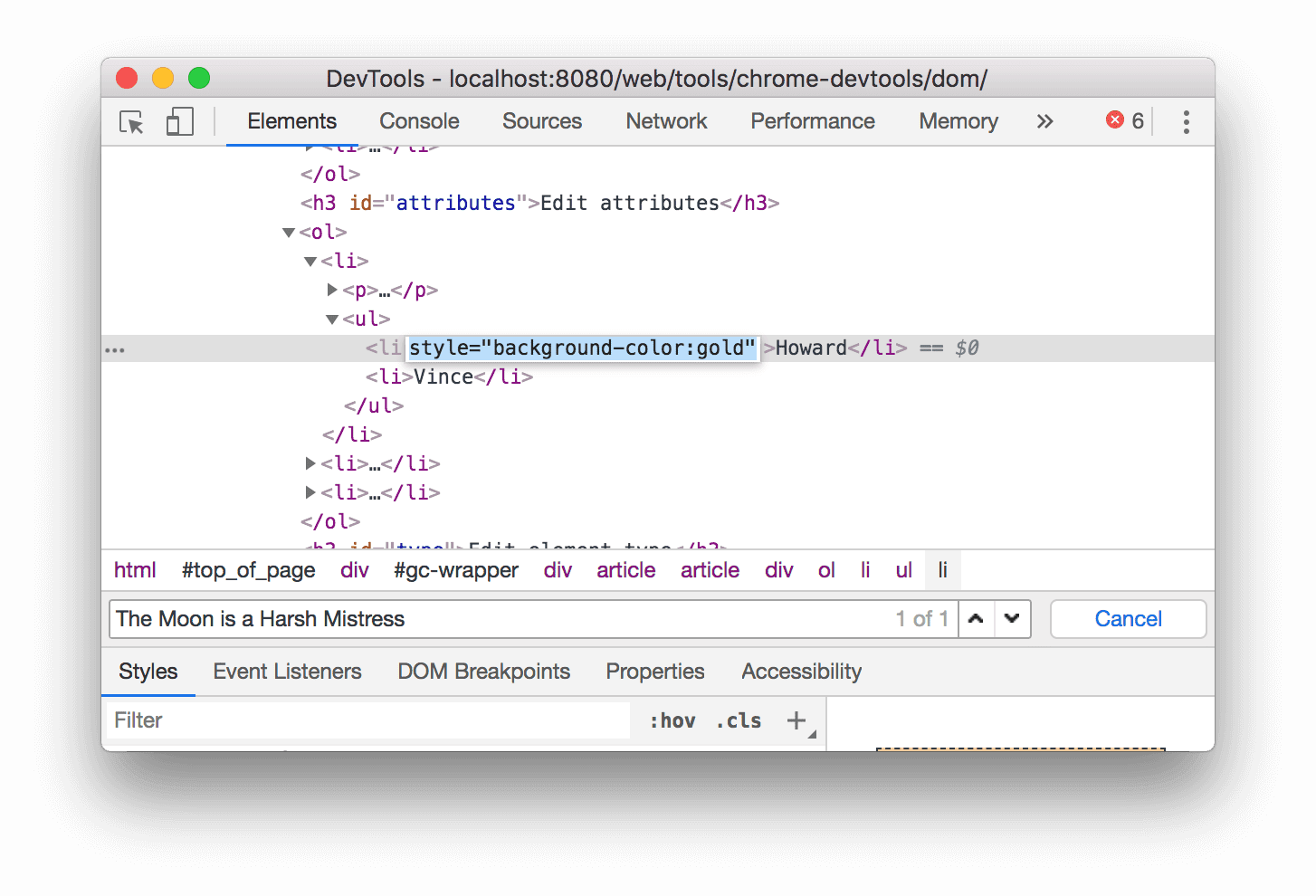 Adding a style attribute to the node