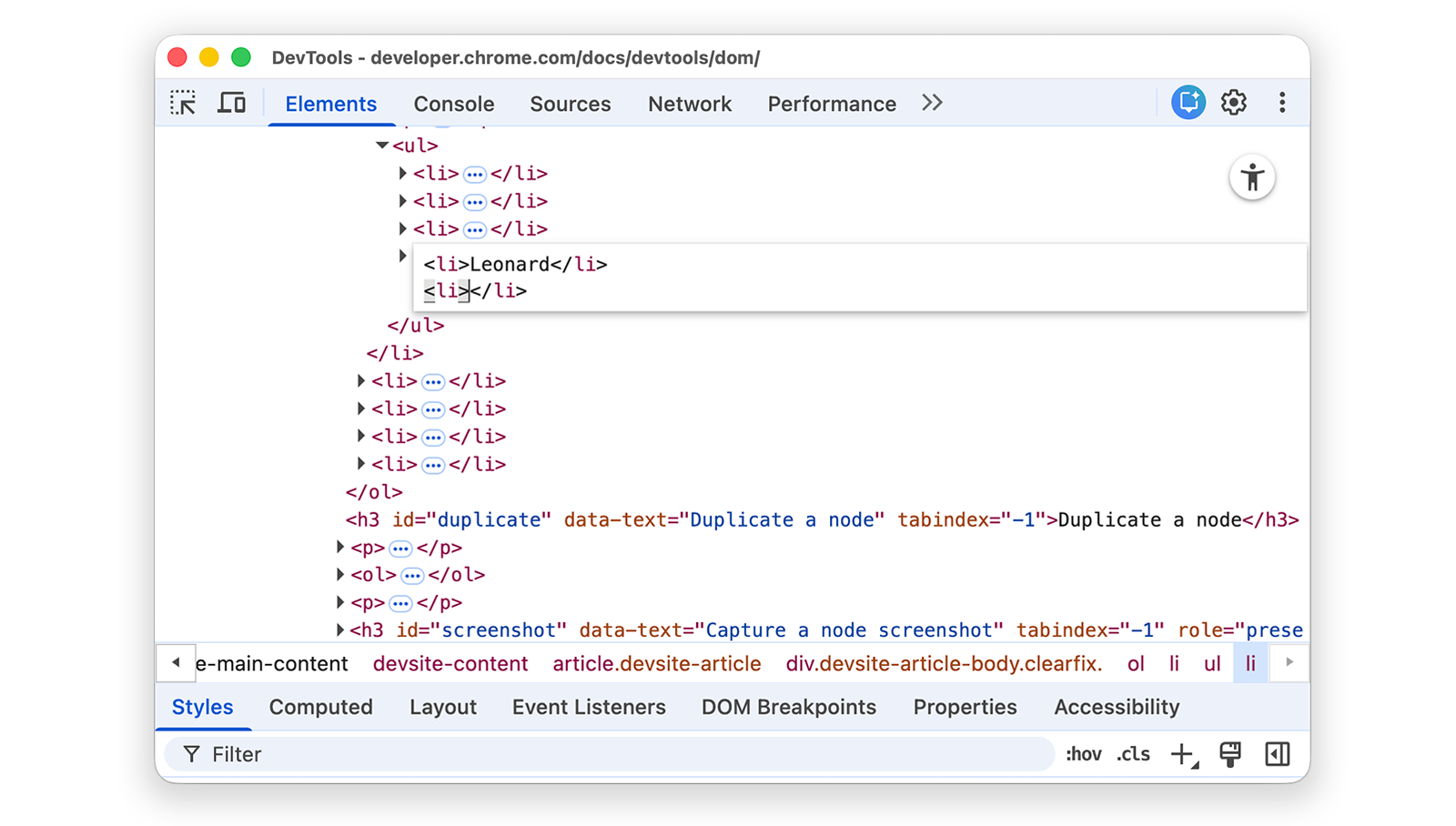DevTools closes the tag automatically.