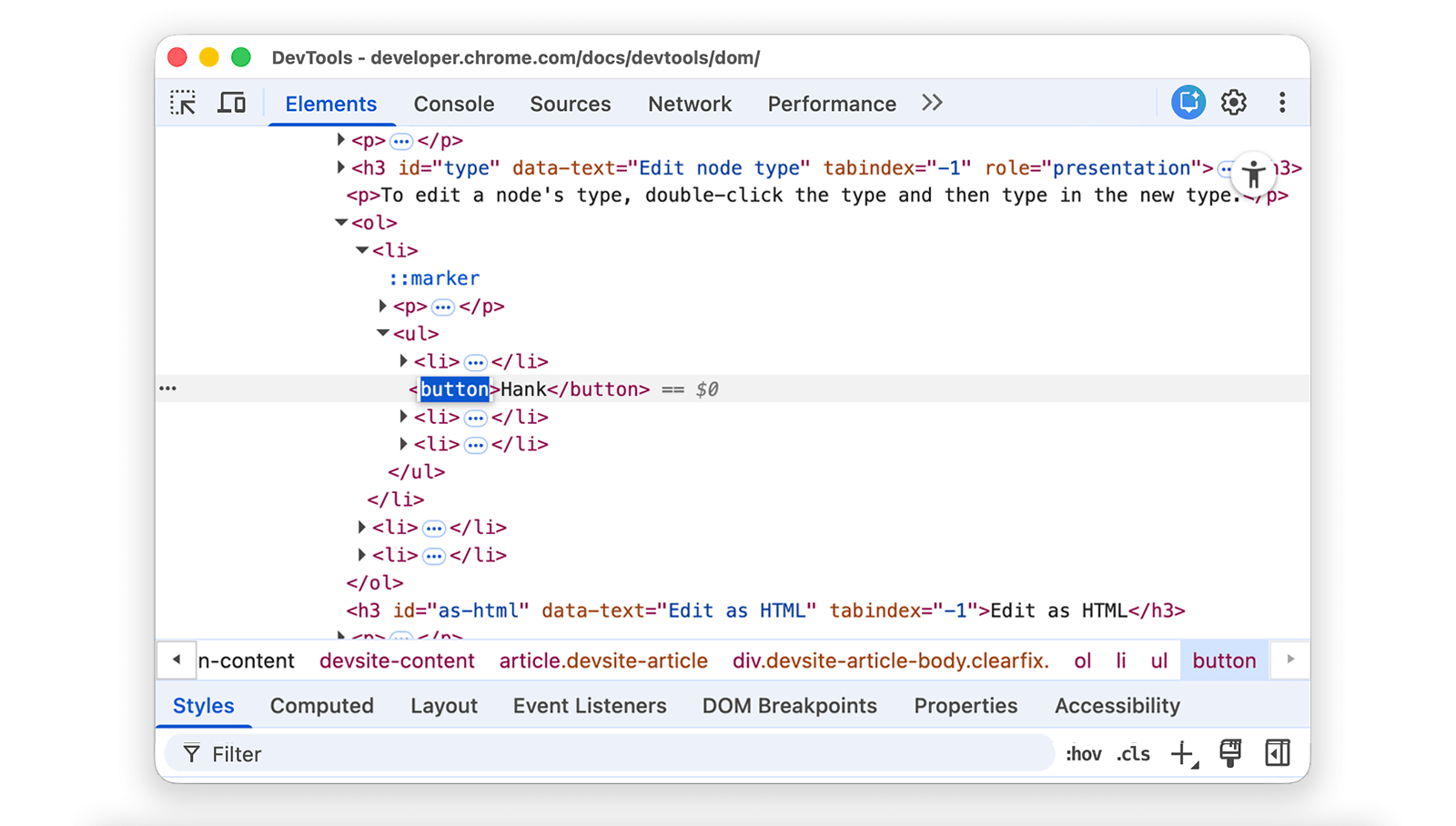 Knotentyp in „Schaltfläche“ ändern