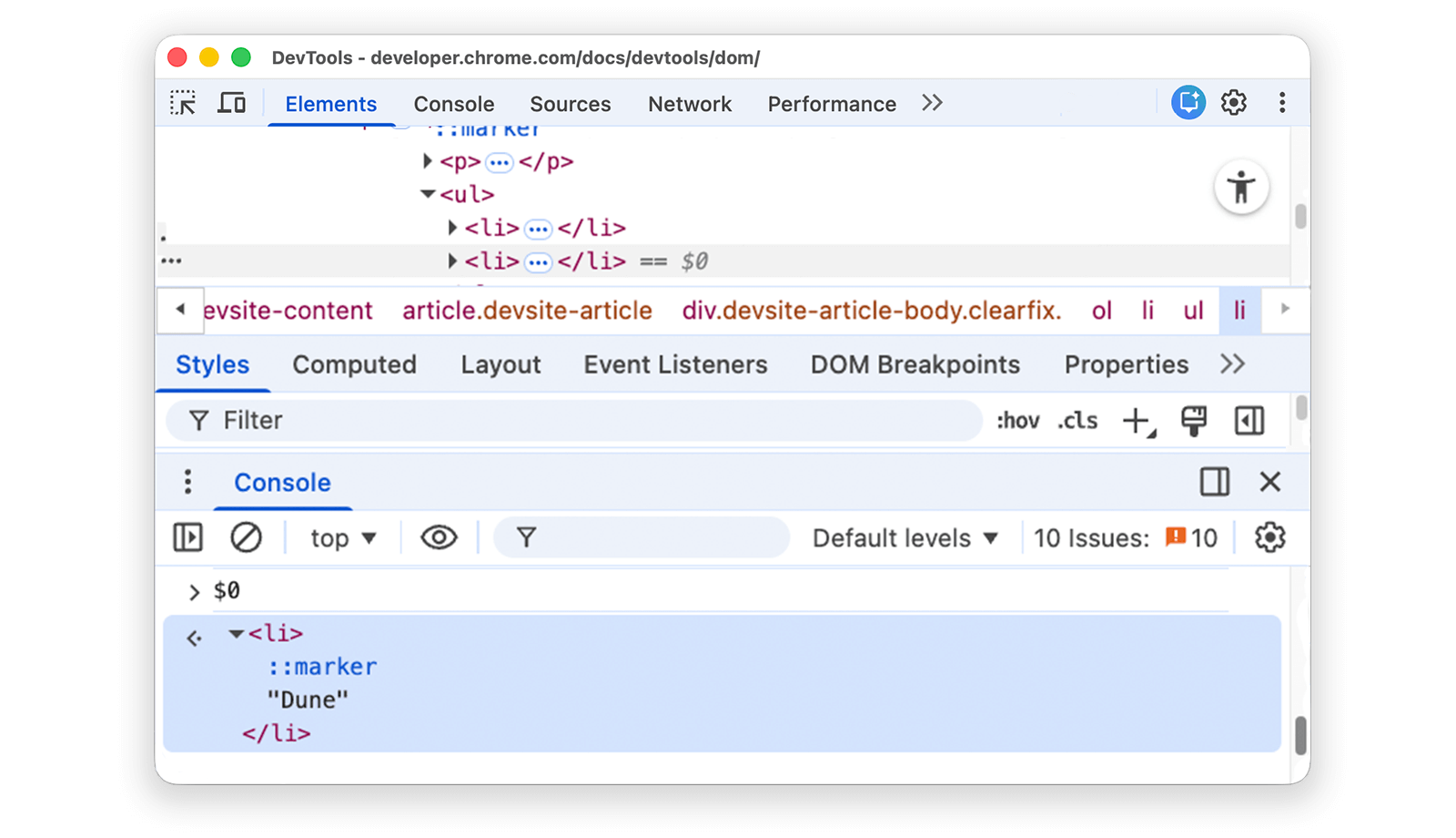 The result of the second $0 expression in the Console.