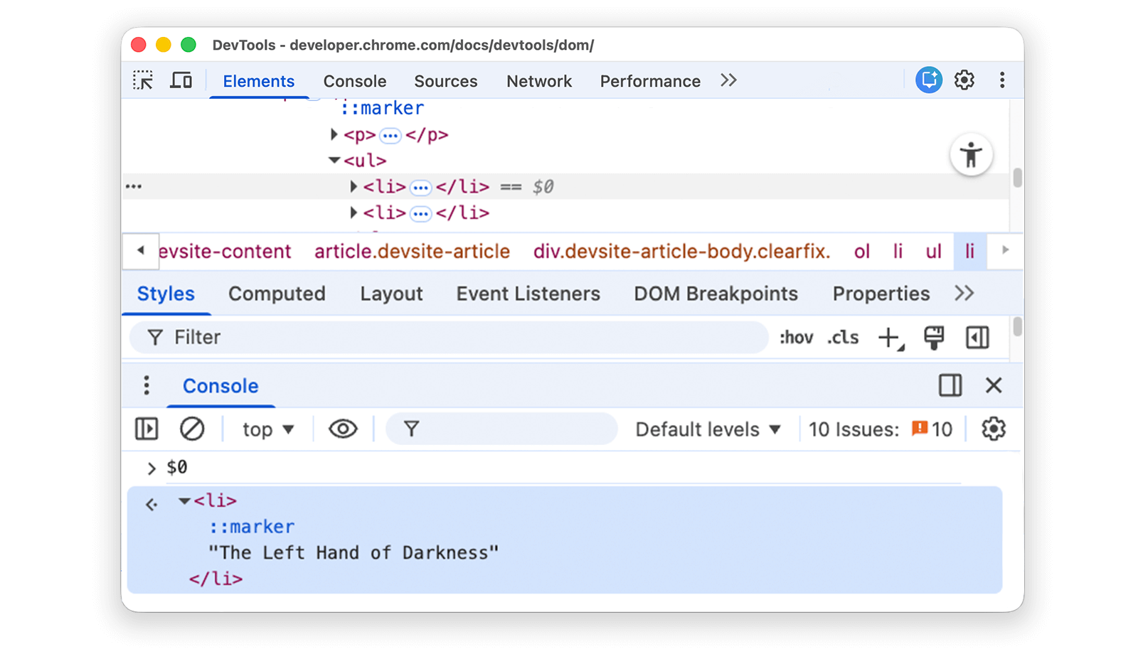 Kết quả của biểu thức $0 đầu tiên trong Console.
