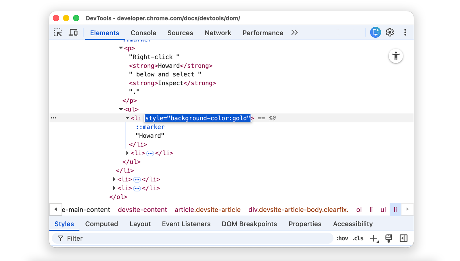 Adding a style attribute to the node