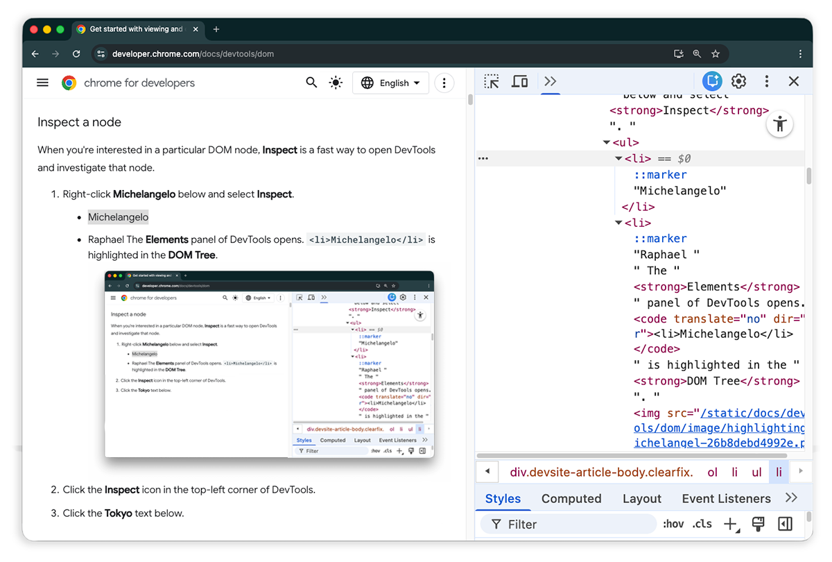 Evidenziazione del nodo Michelangelo