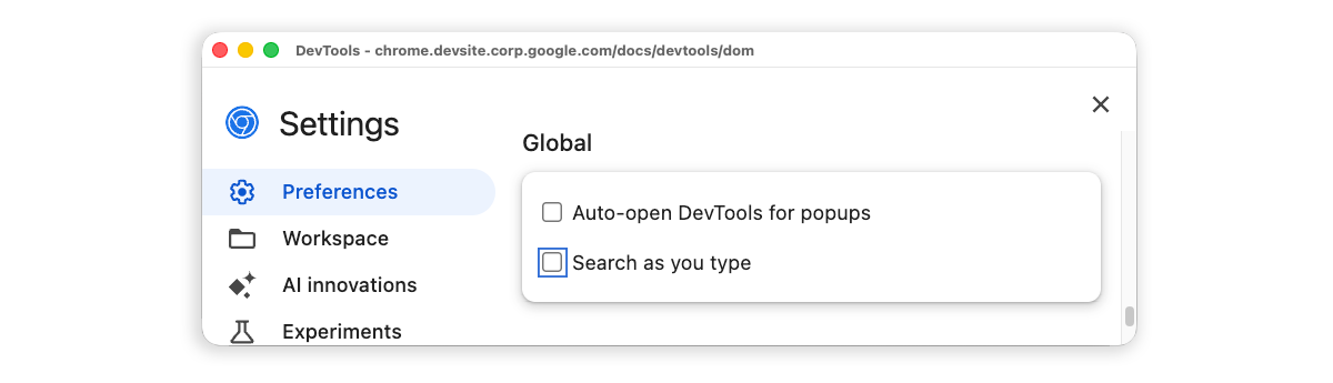 Cleared Search as you type checkbox in Settings.