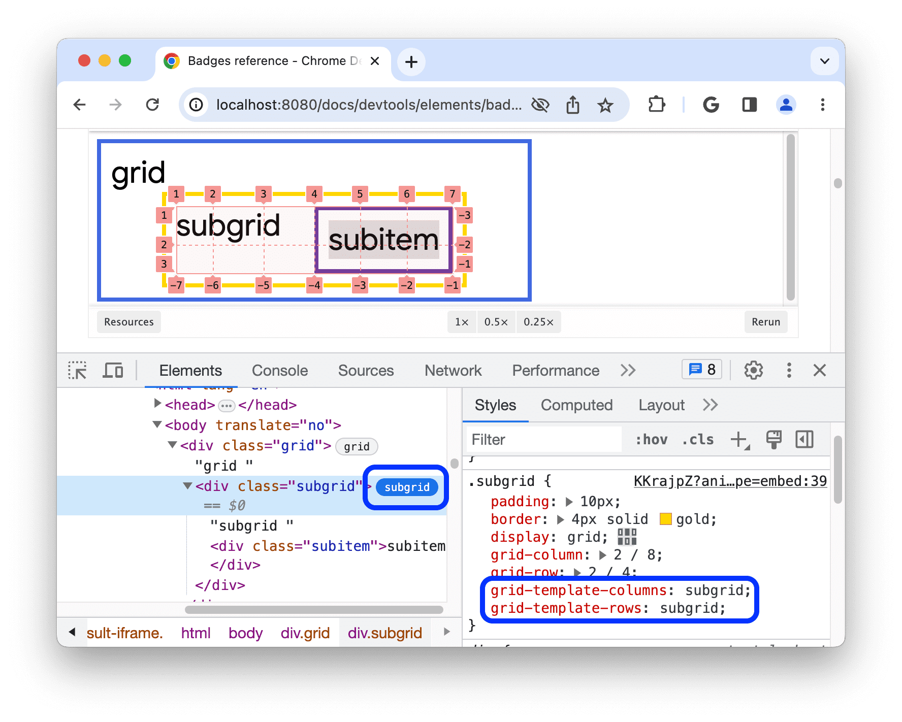 Overlay für untergeordnetes Raster.