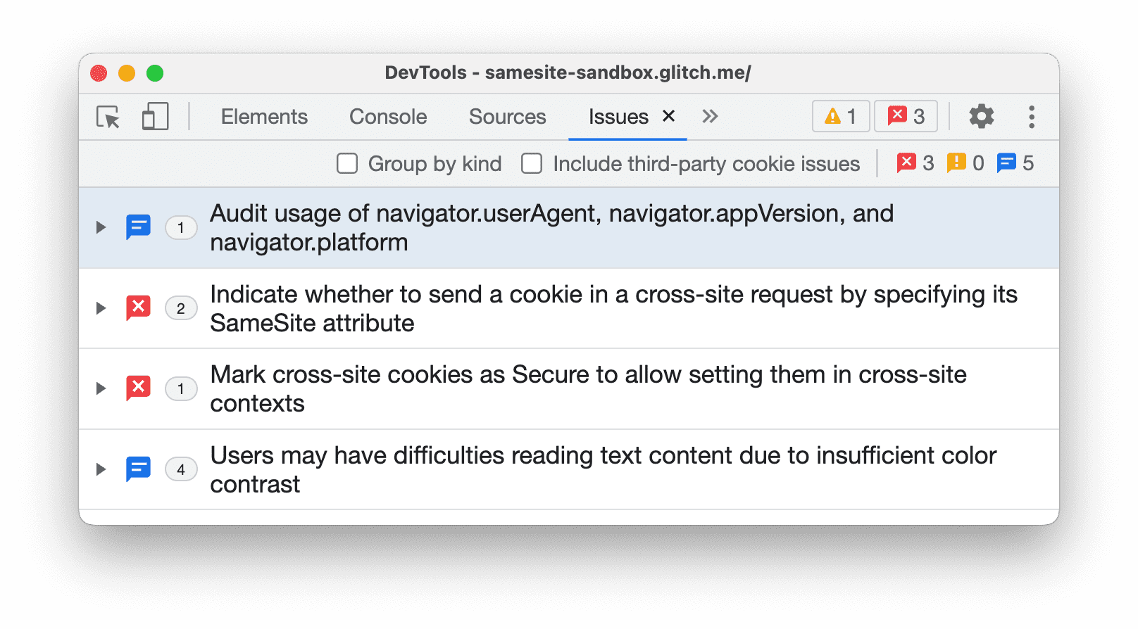重新載入頁面後,問題面板顯示多出一個問題。
