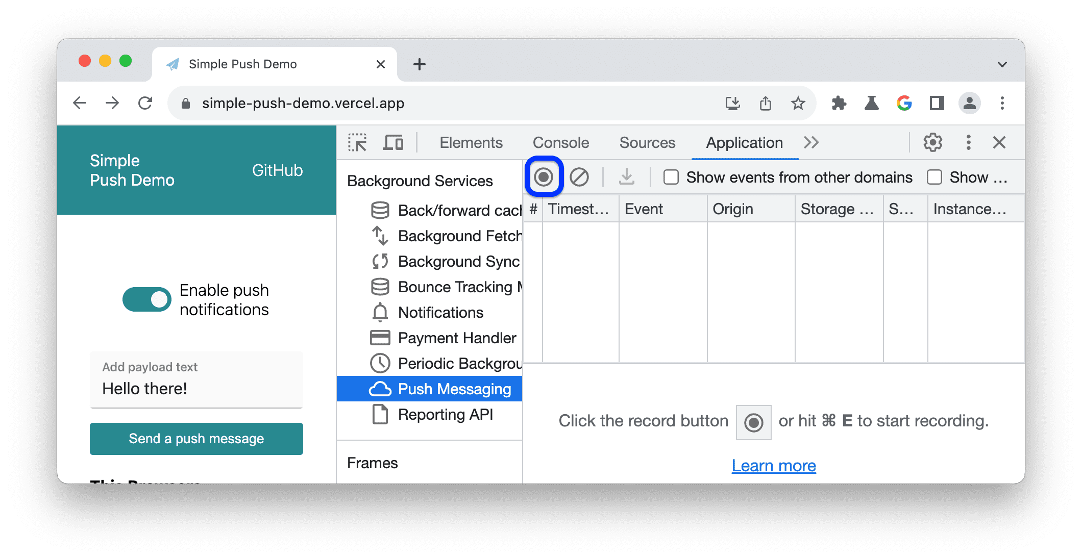 Panel Komunikaty push.