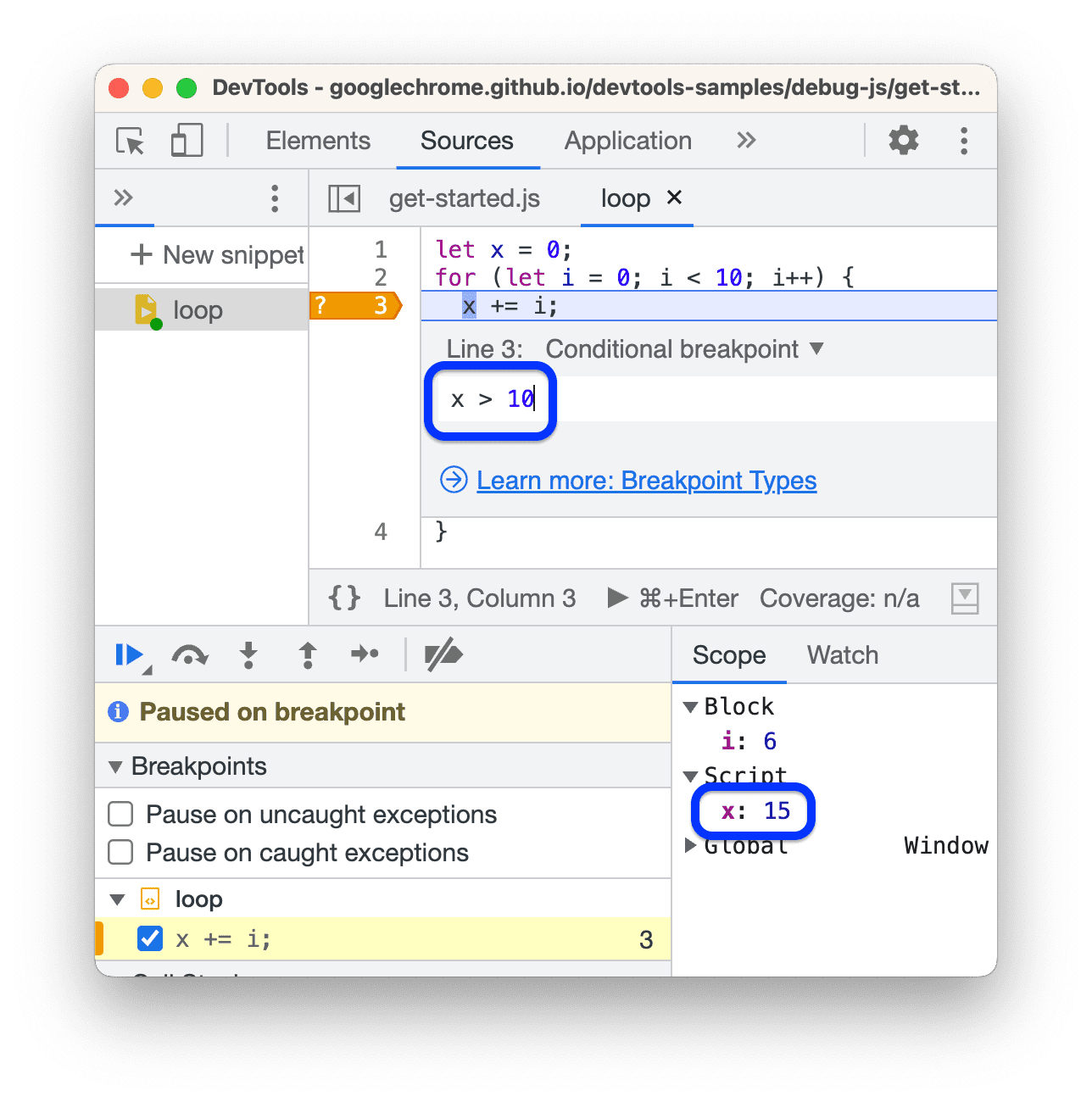 Условная точка останова строки кода.