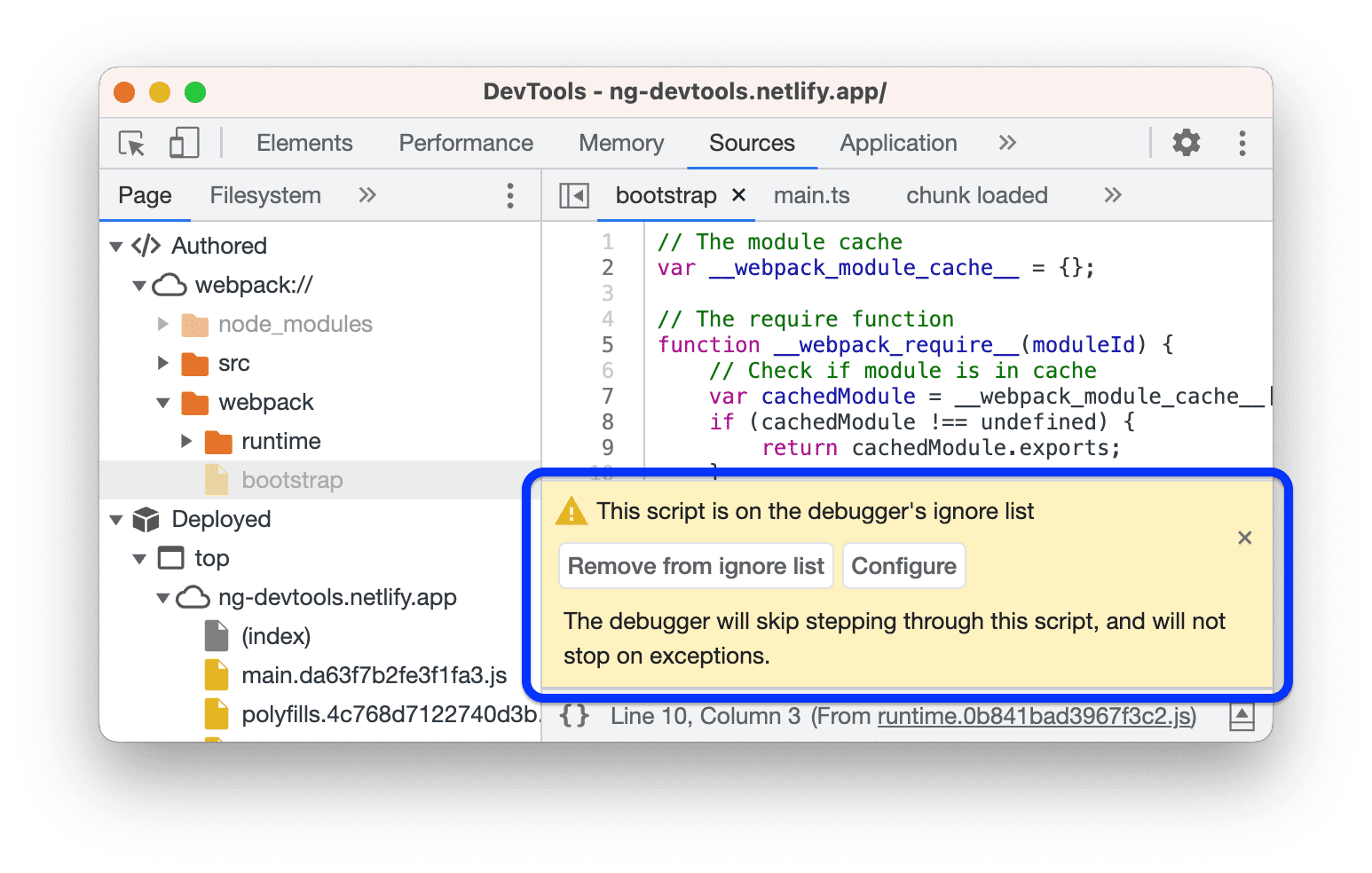 File yang diabaikan dipilih akan menampilkan tombol Remove dan Configure.