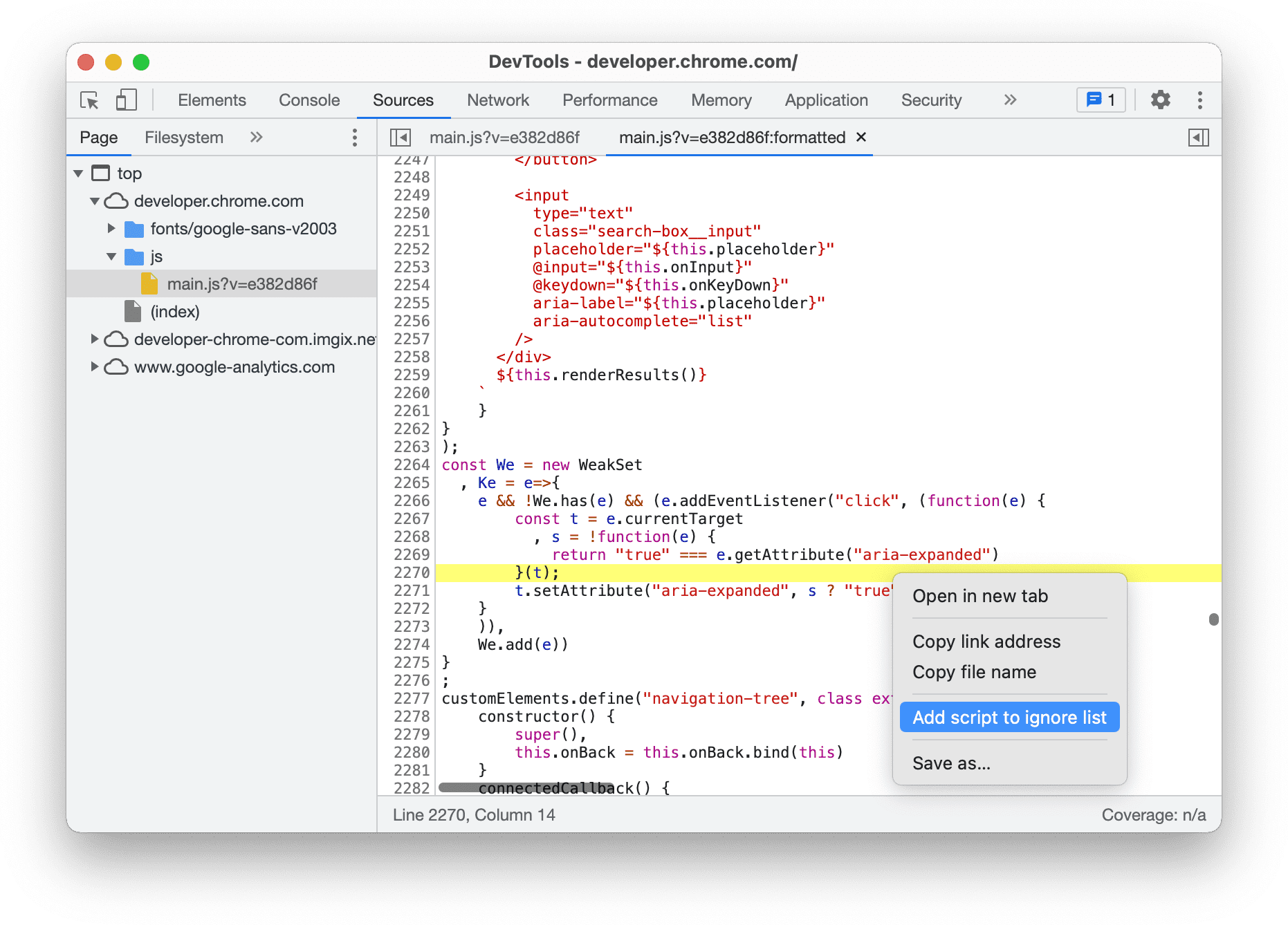 Mengabaikan skrip dari panel Editor.