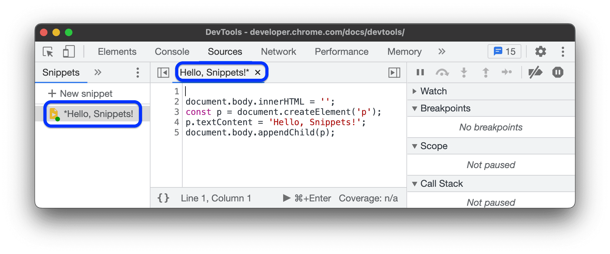 Een asterisk naast de naam van het fragment geeft aan dat de code niet is opgeslagen.