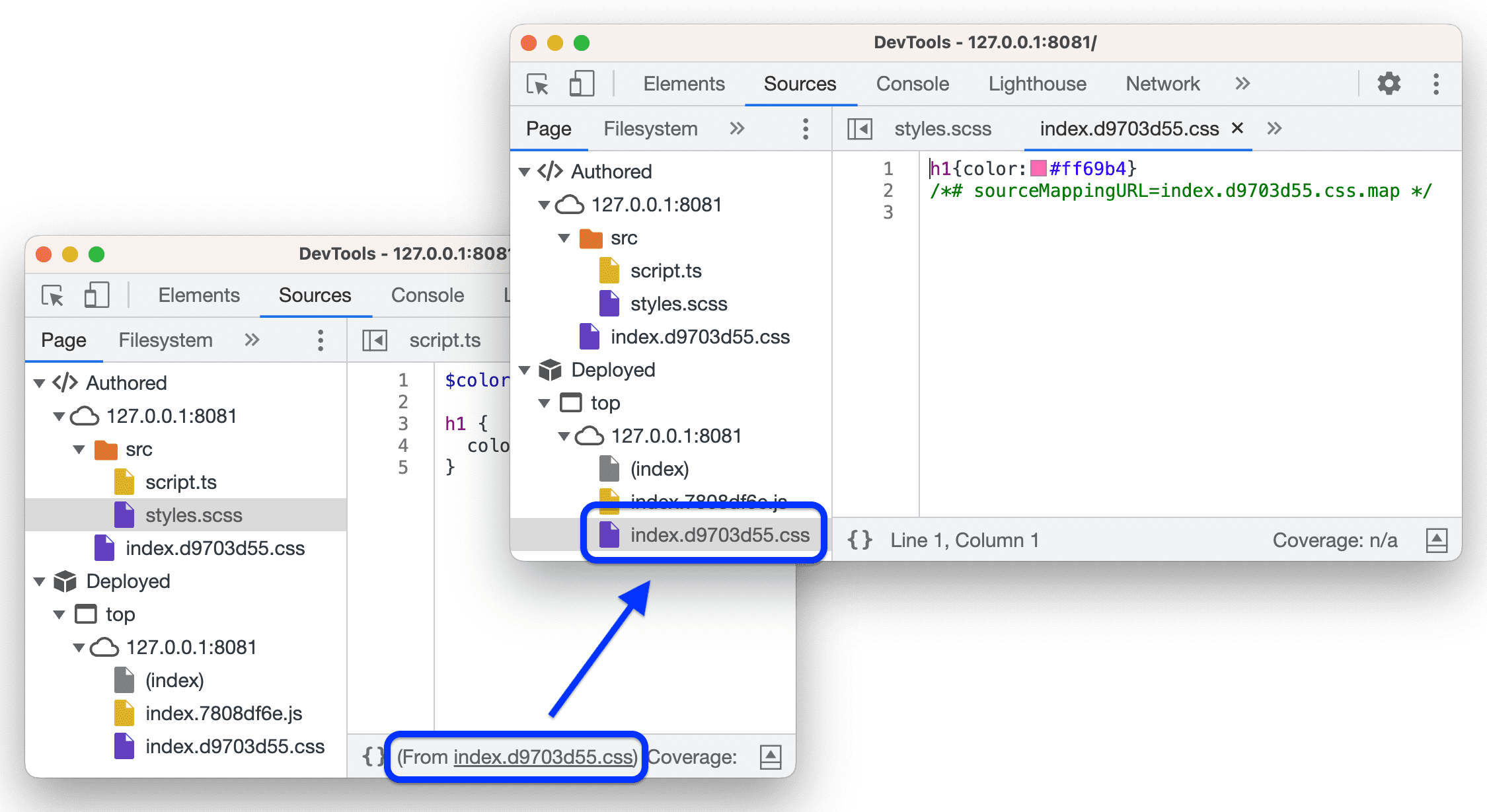 Durum çubuğunda dağıtılan CSS dosyalarının bağlantısı.