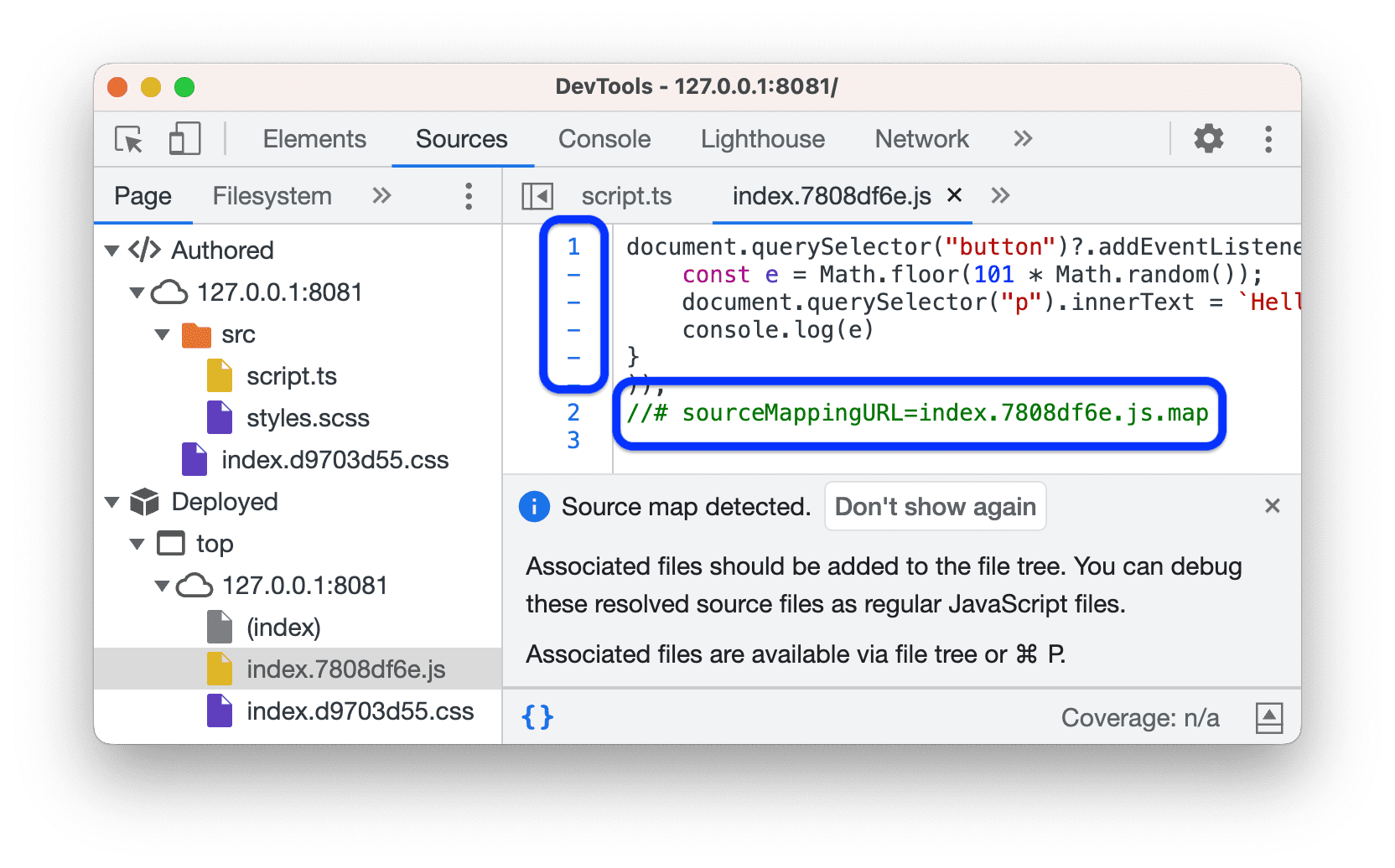 El archivo implementado con el comentario sourceMappingURL