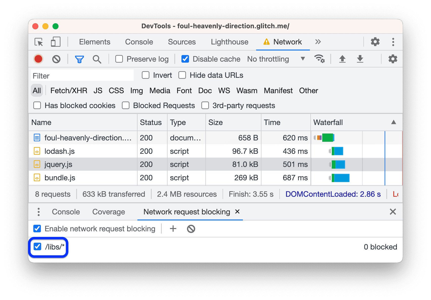 「libs」へのリクエストをブロックするパターンの追加されます。