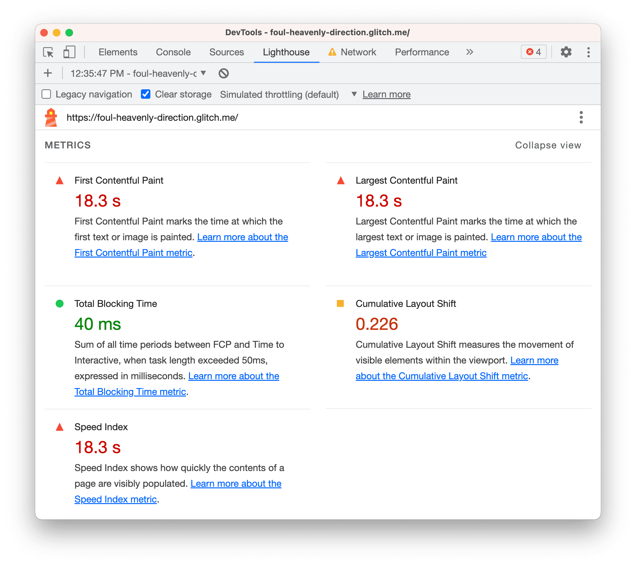 The Metrics section.