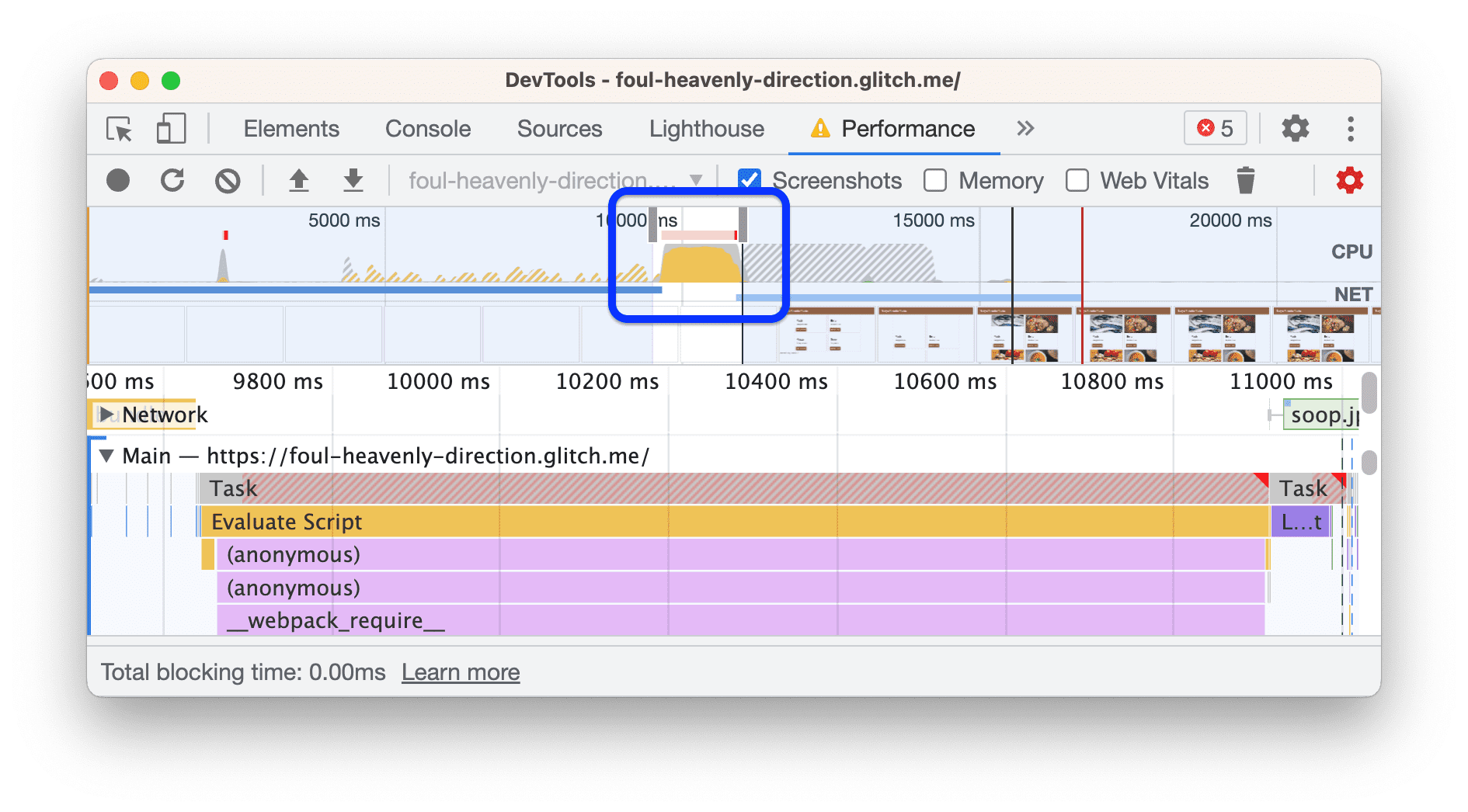 A seção &quot;Visão geral&quot; do trace.