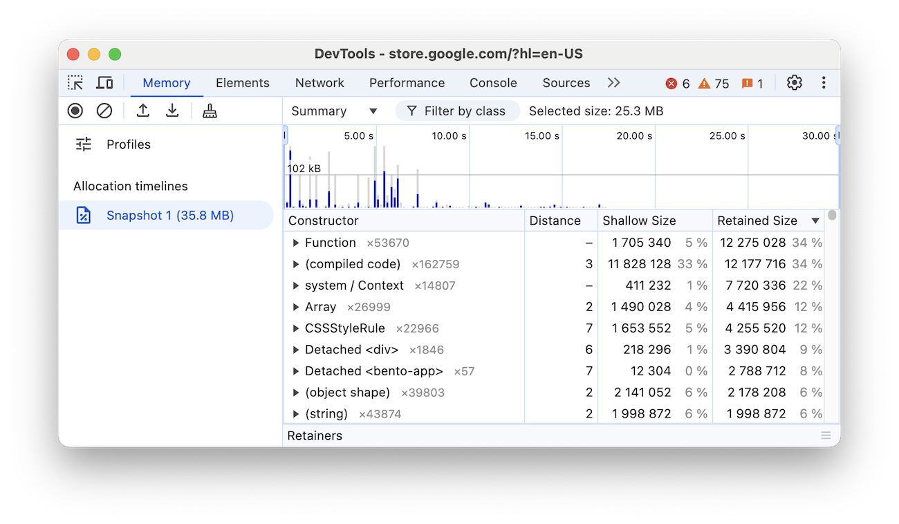 Allocation timeline recording example.