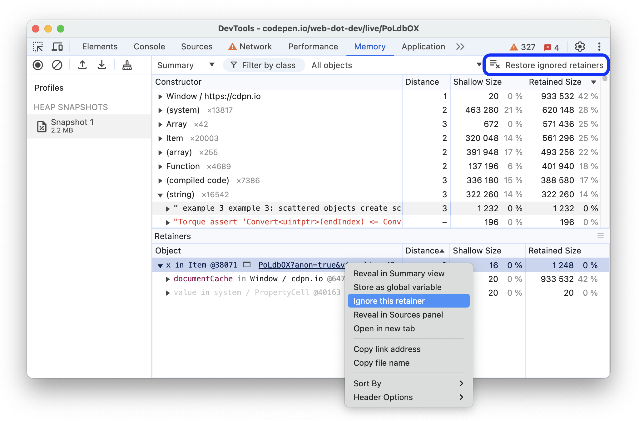 Opsi 'Abaikan retensi ini' di menu drop-down.