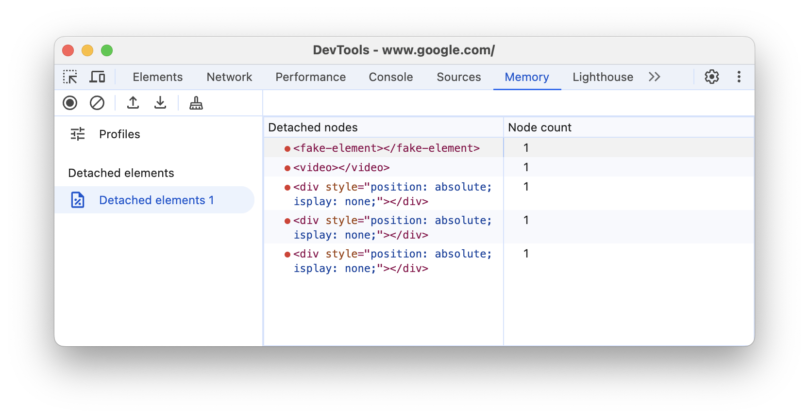 Beispiel für ein Profil mit getrennten Elementen.