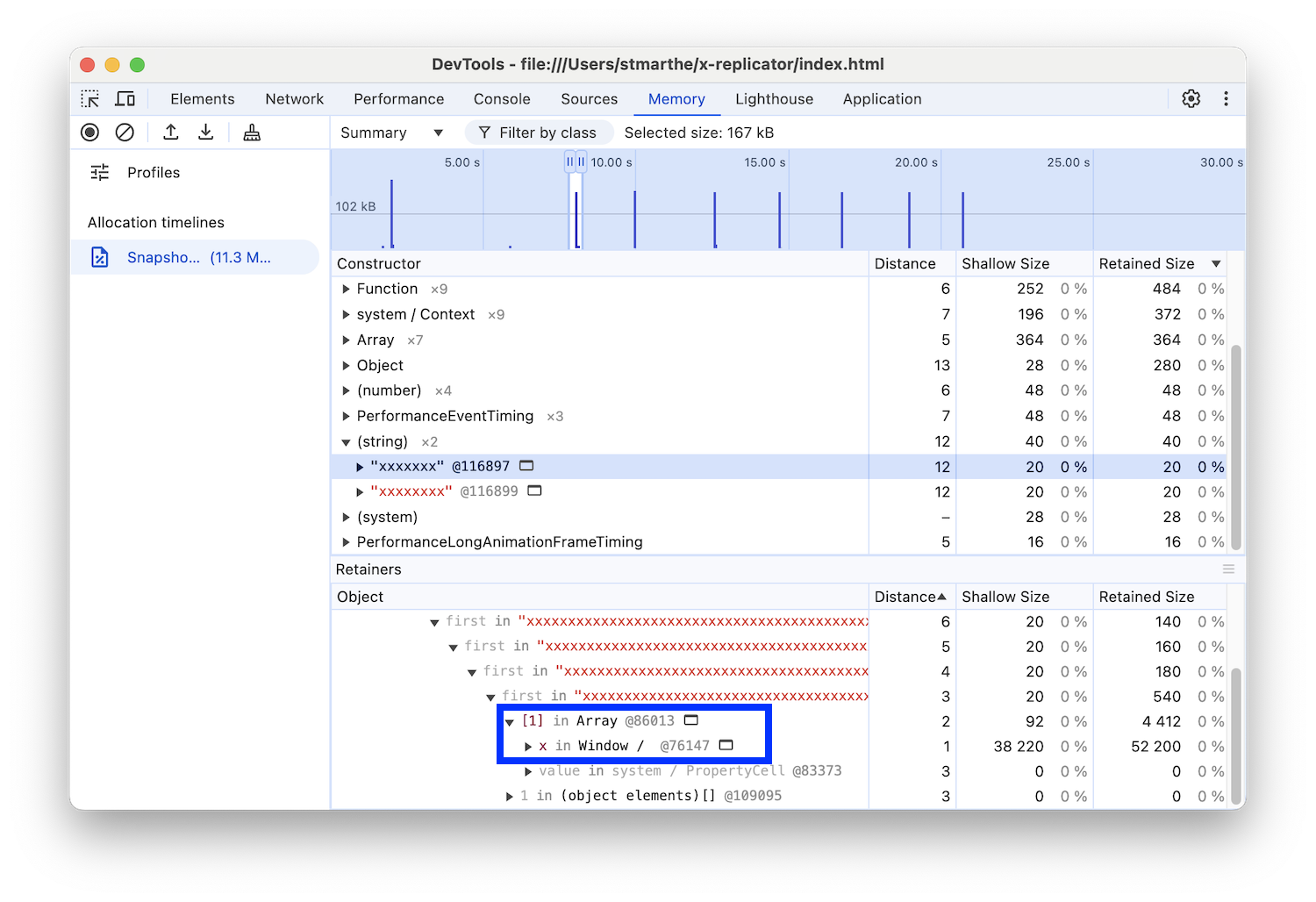 Objektdetails eines String-Arrays.