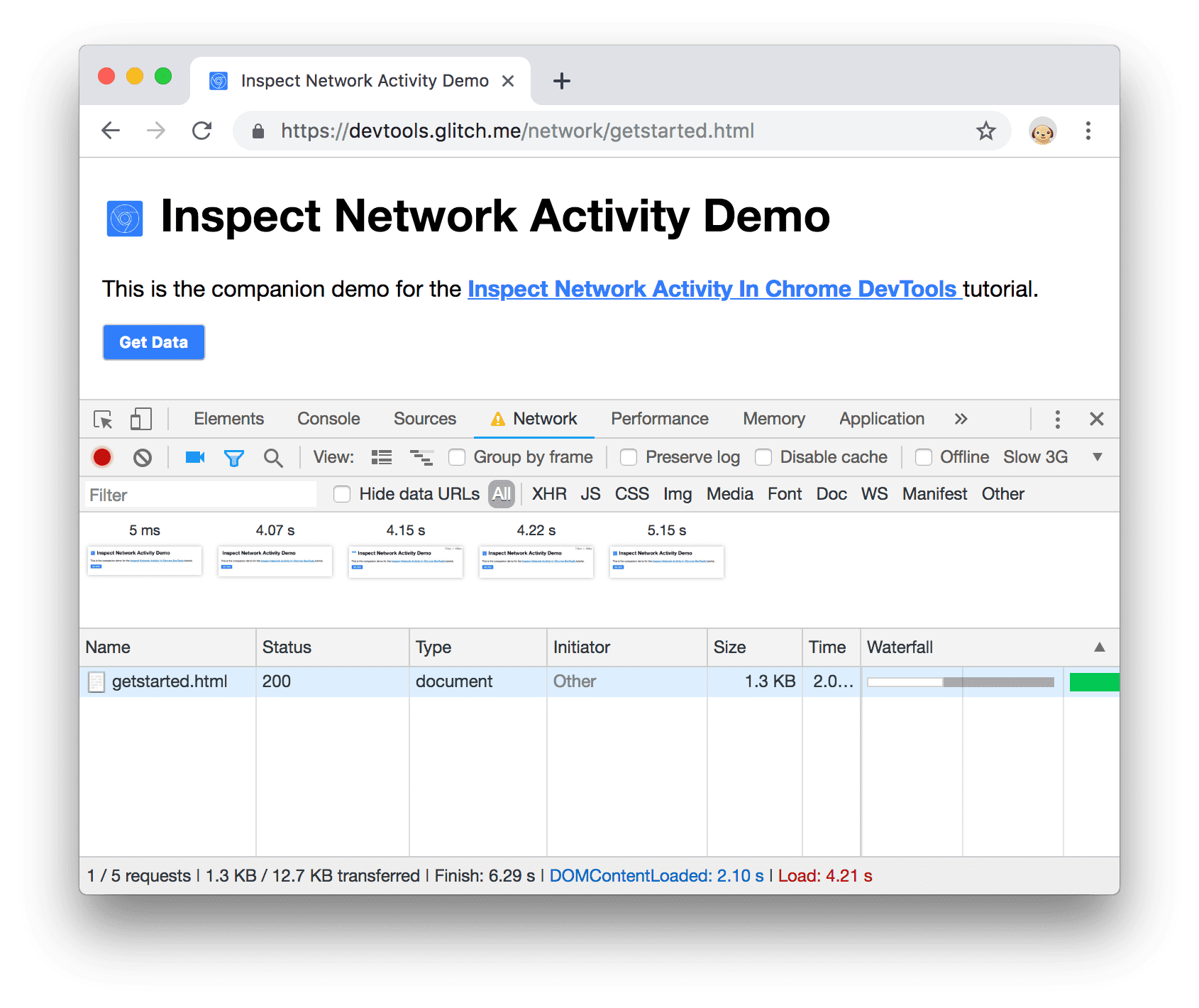 The network activity that was happening during the first screenshot