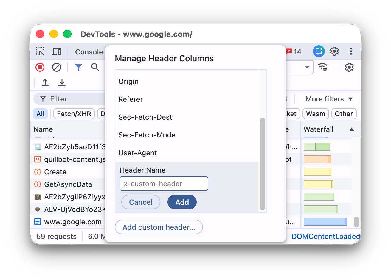 Adding a custom column to the Requests table.
