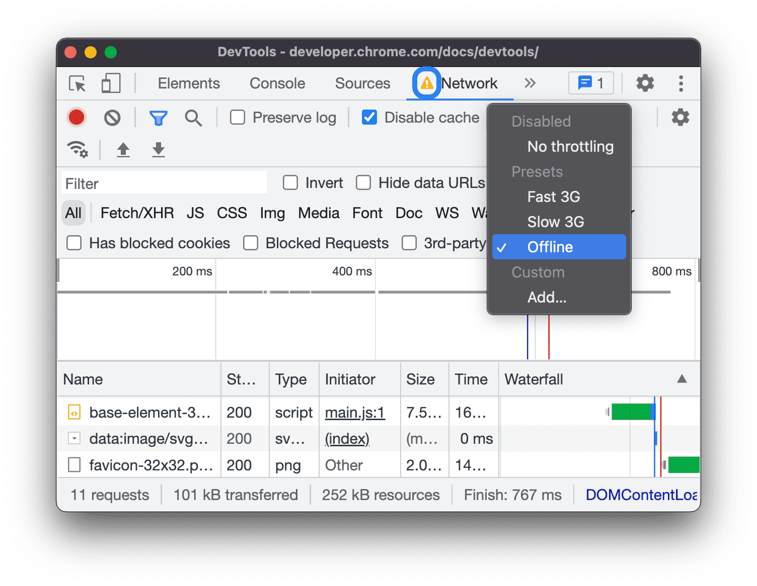 Offline aus dem Drop-down-Menü ausgewählt.