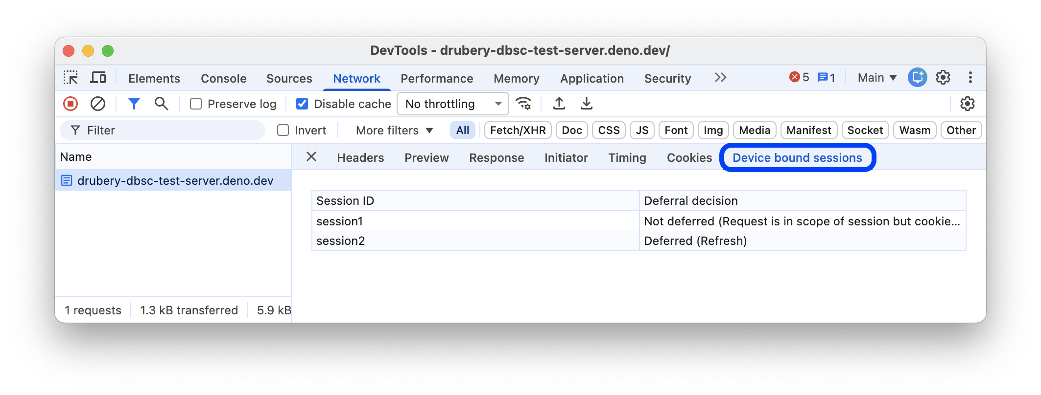 The Device bound sessions tab.