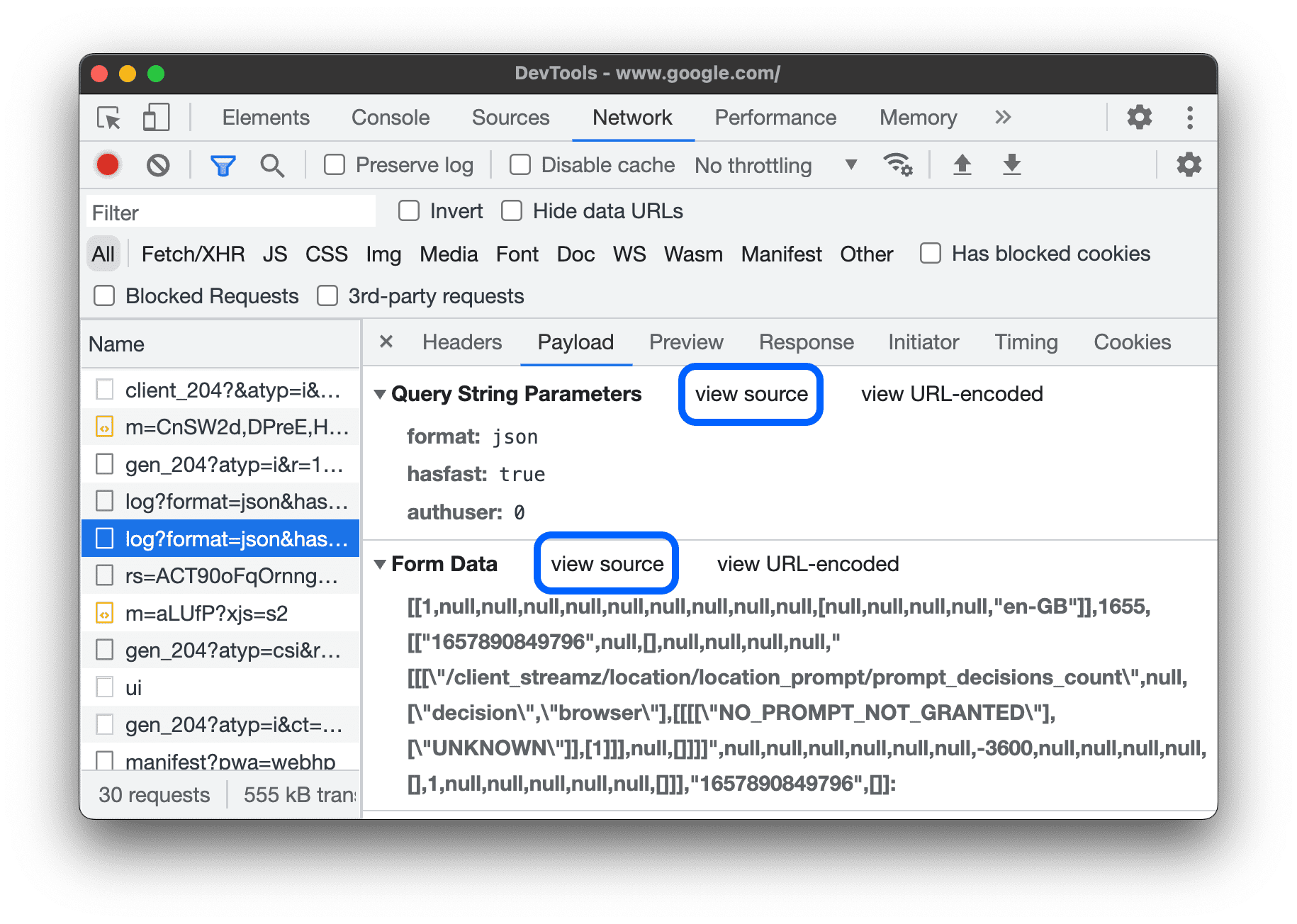 دکمههای مشاهده منبع.