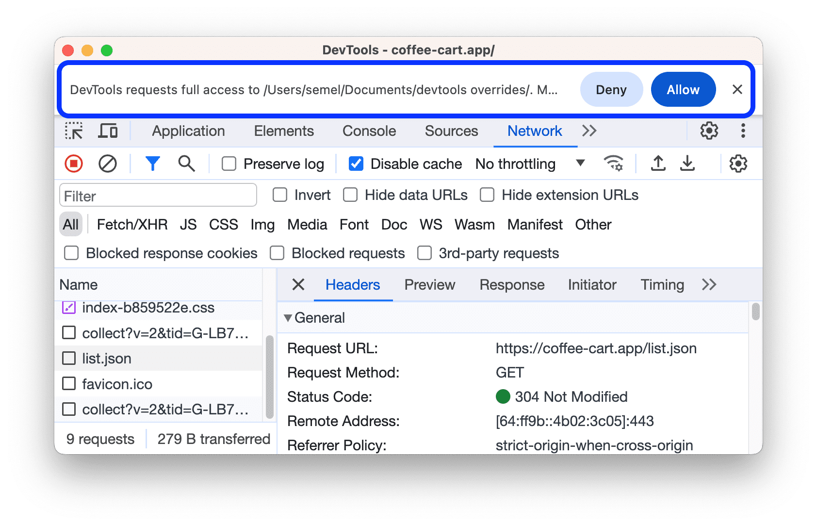 DevTools درخواست دسترسی میکند.