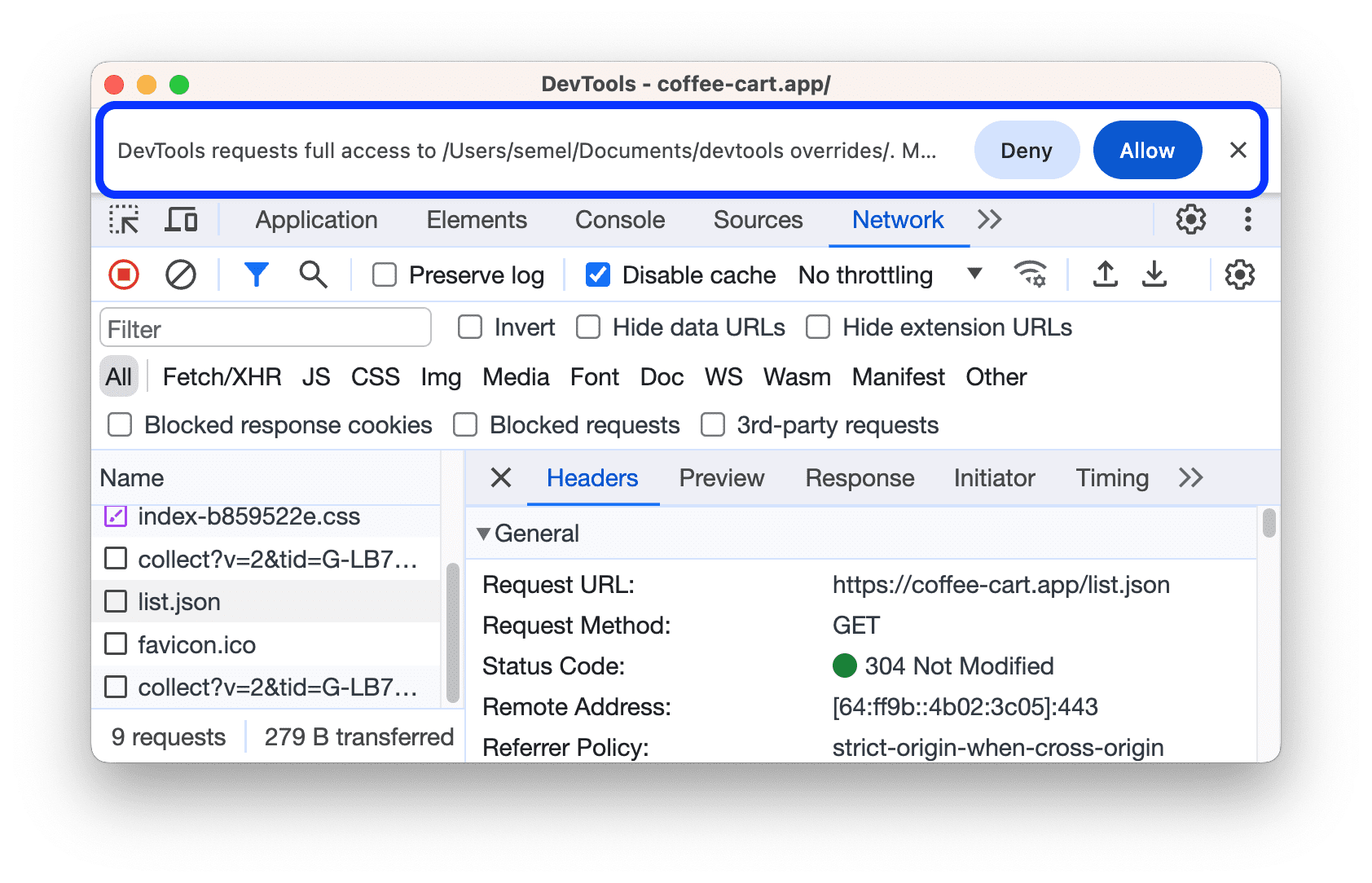 DevTools requests access.