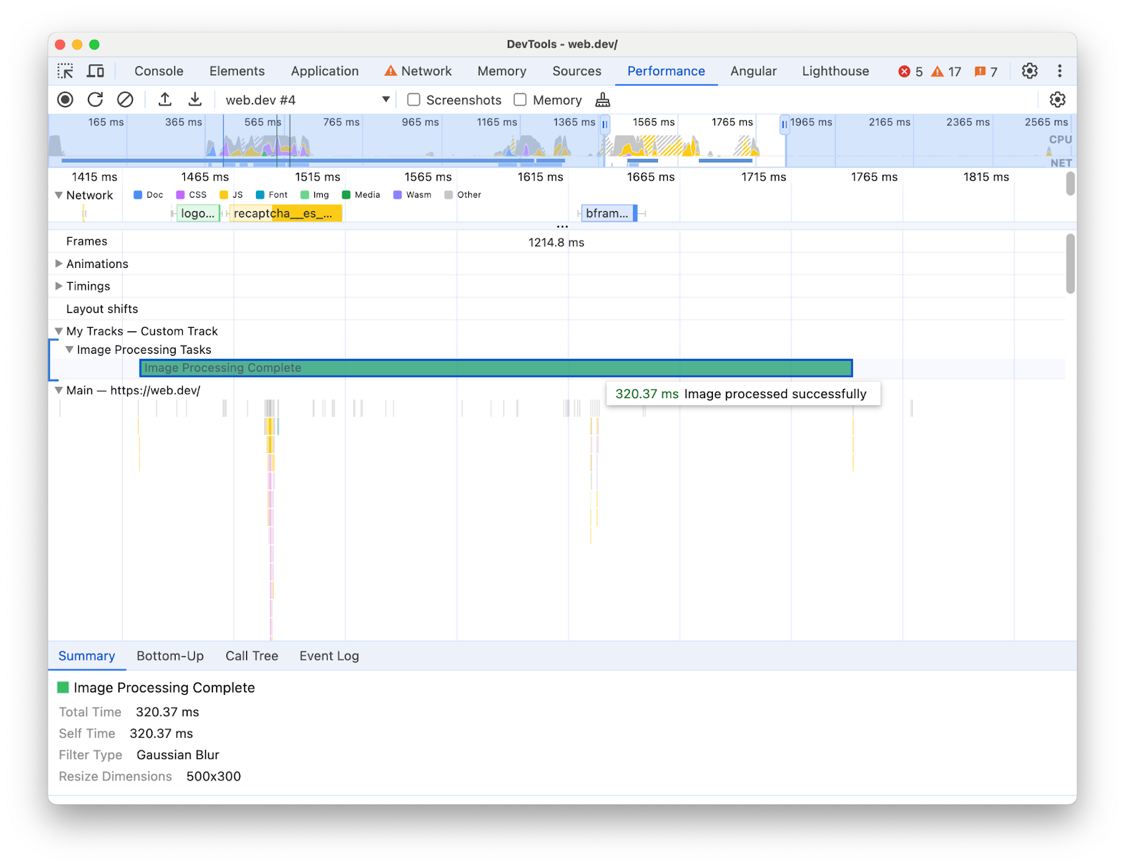 A custom track in the performance timeline.