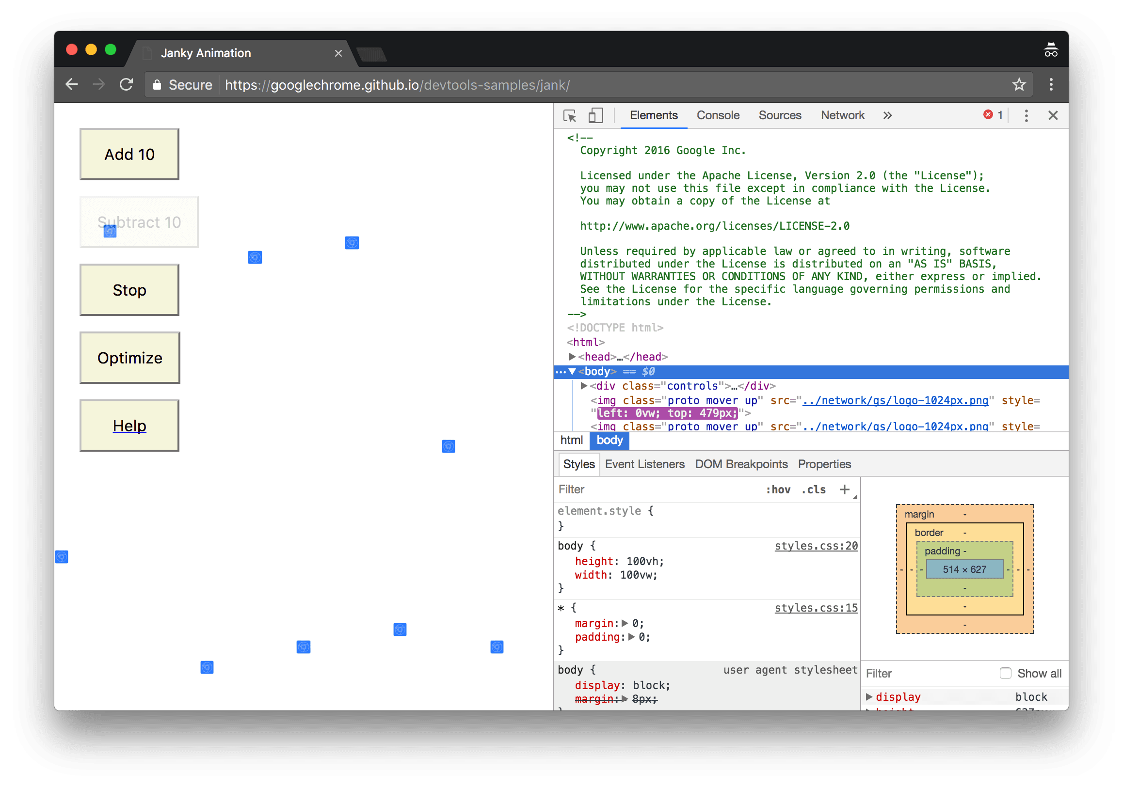 왼쪽은 데모, 오른쪽은 DevTools