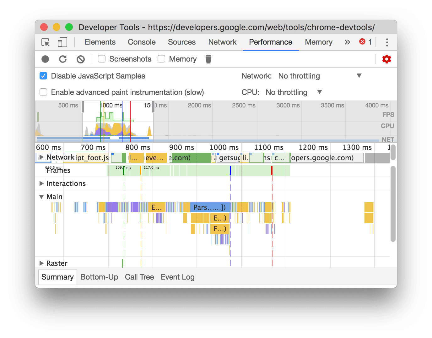 ตัวอย่างไฟล์บันทึกเมื่อปิดใช้ตัวอย่าง JS