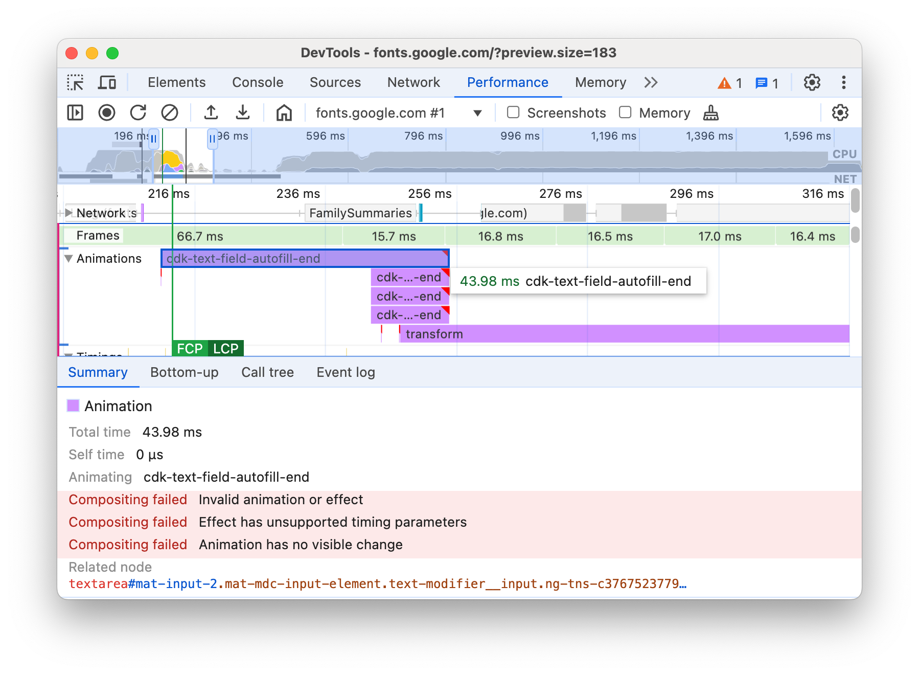 Track Animasi dengan animasi non-komposisi yang dipilih.