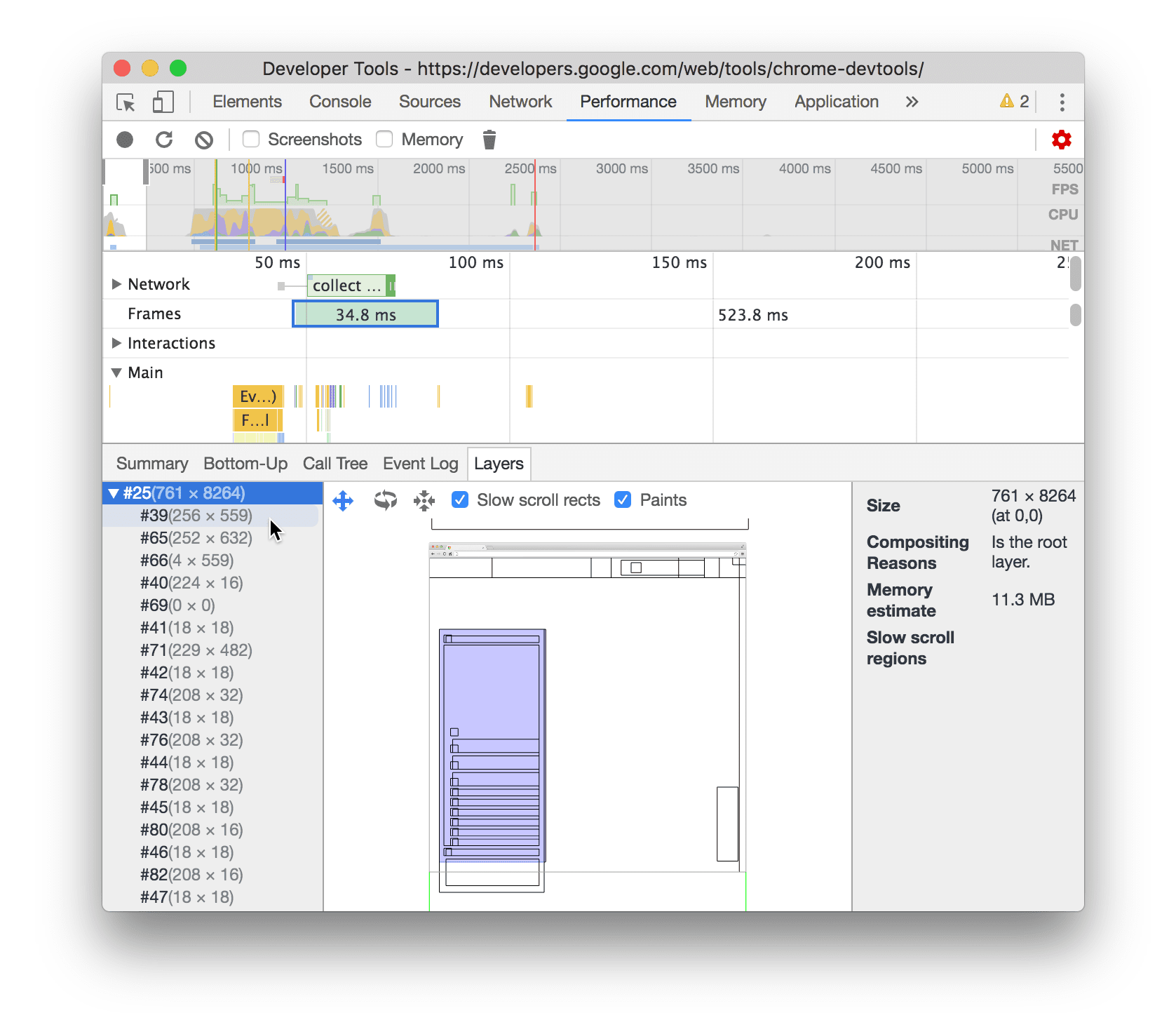 Highlighting a layer.