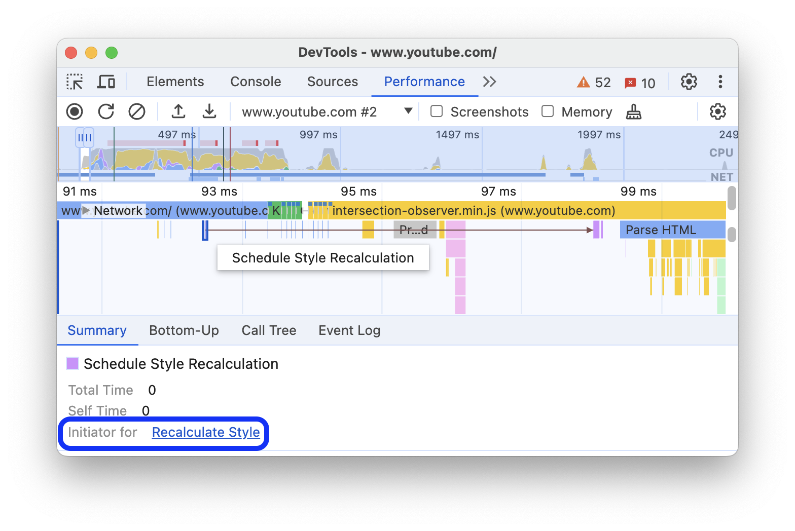 O link "Iniciador de" na guia "Resumo".