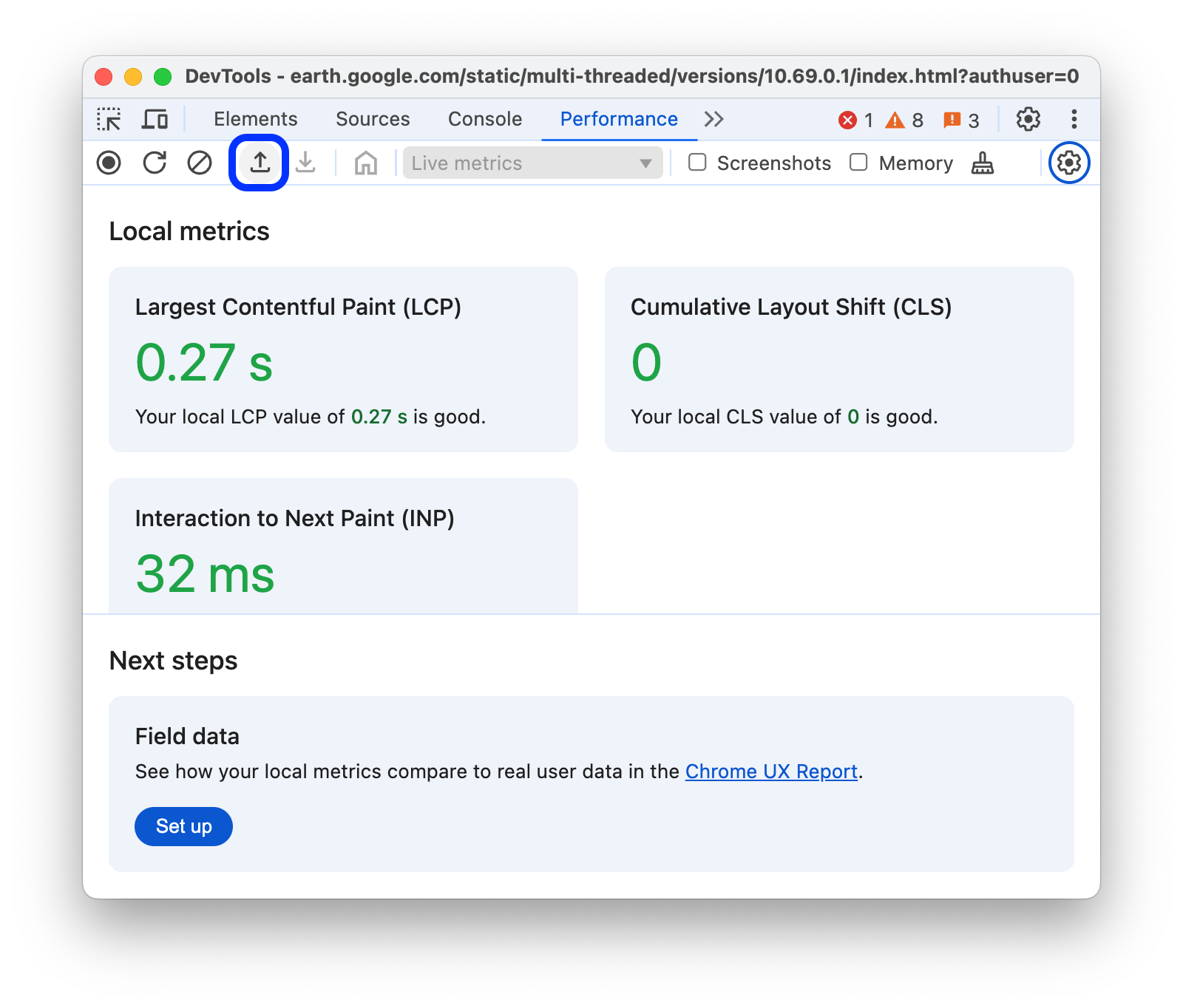 動作列中的「Load Trace」按鈕。