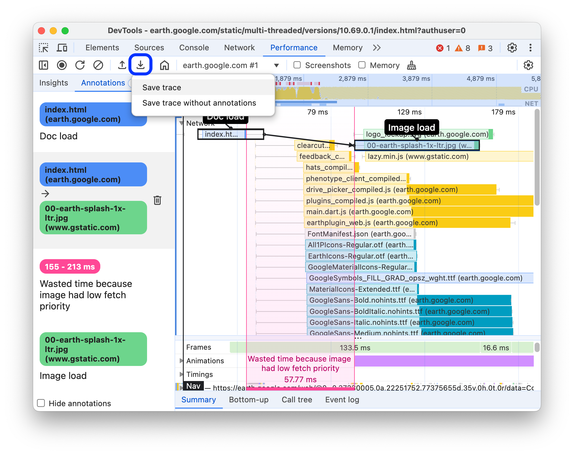 Enregistrez la trace avec des annotations.