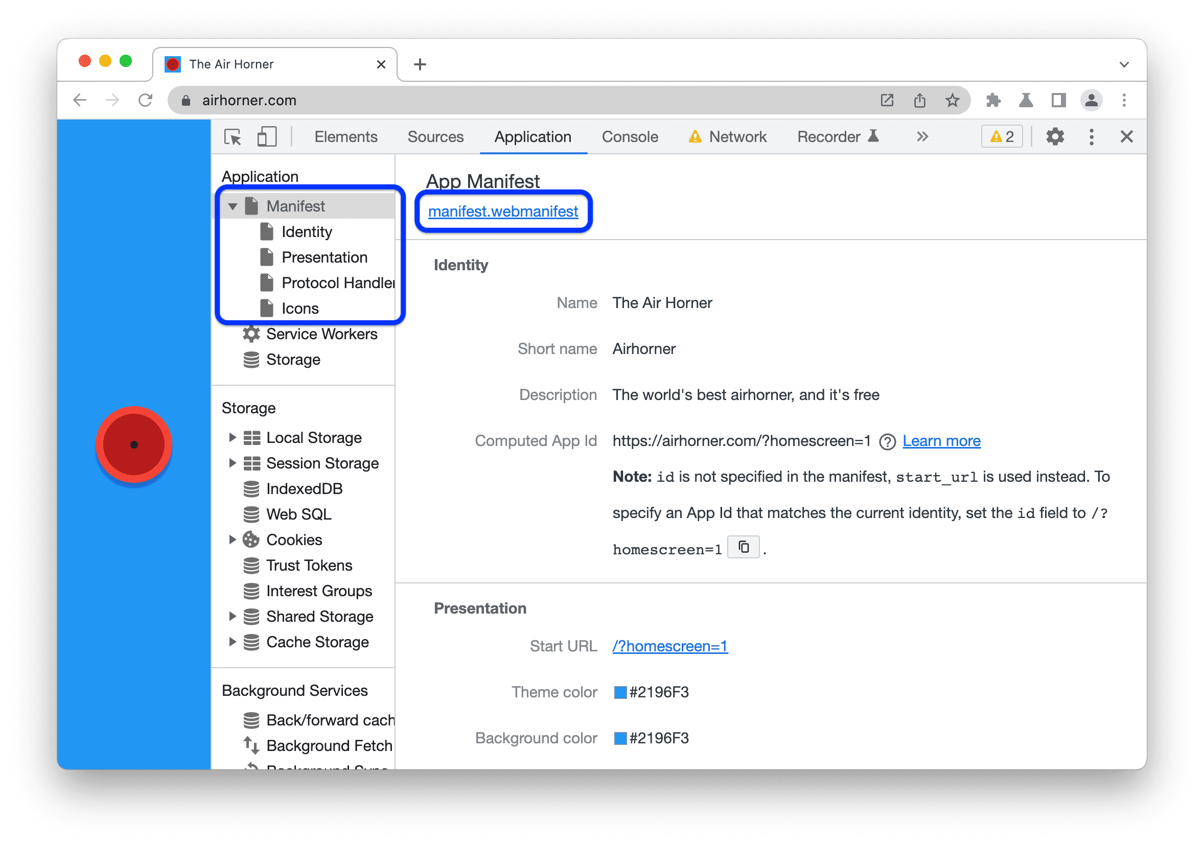 The Manifest tab.