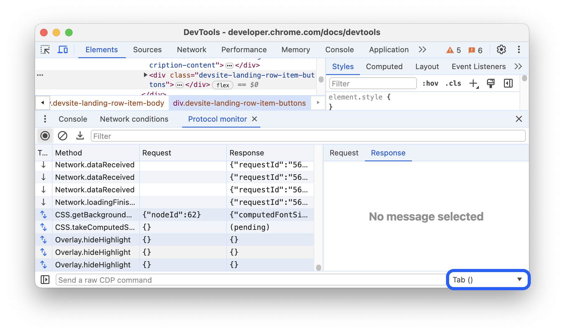 Dropdown target ditandai di Pemantau protokol.