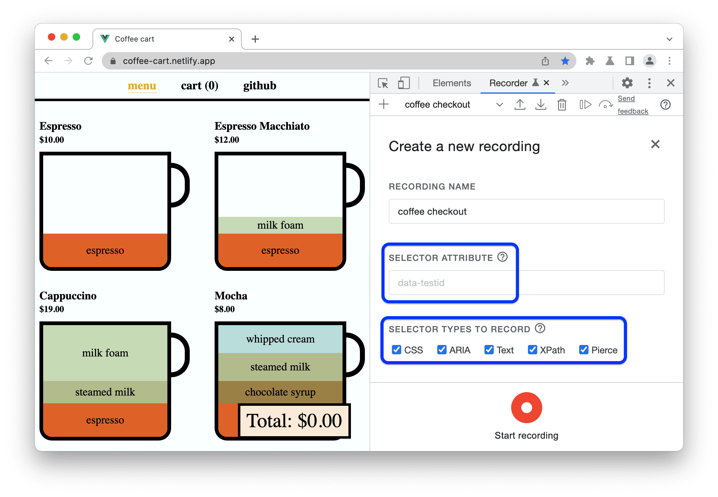 Configurando uma nova gravação.